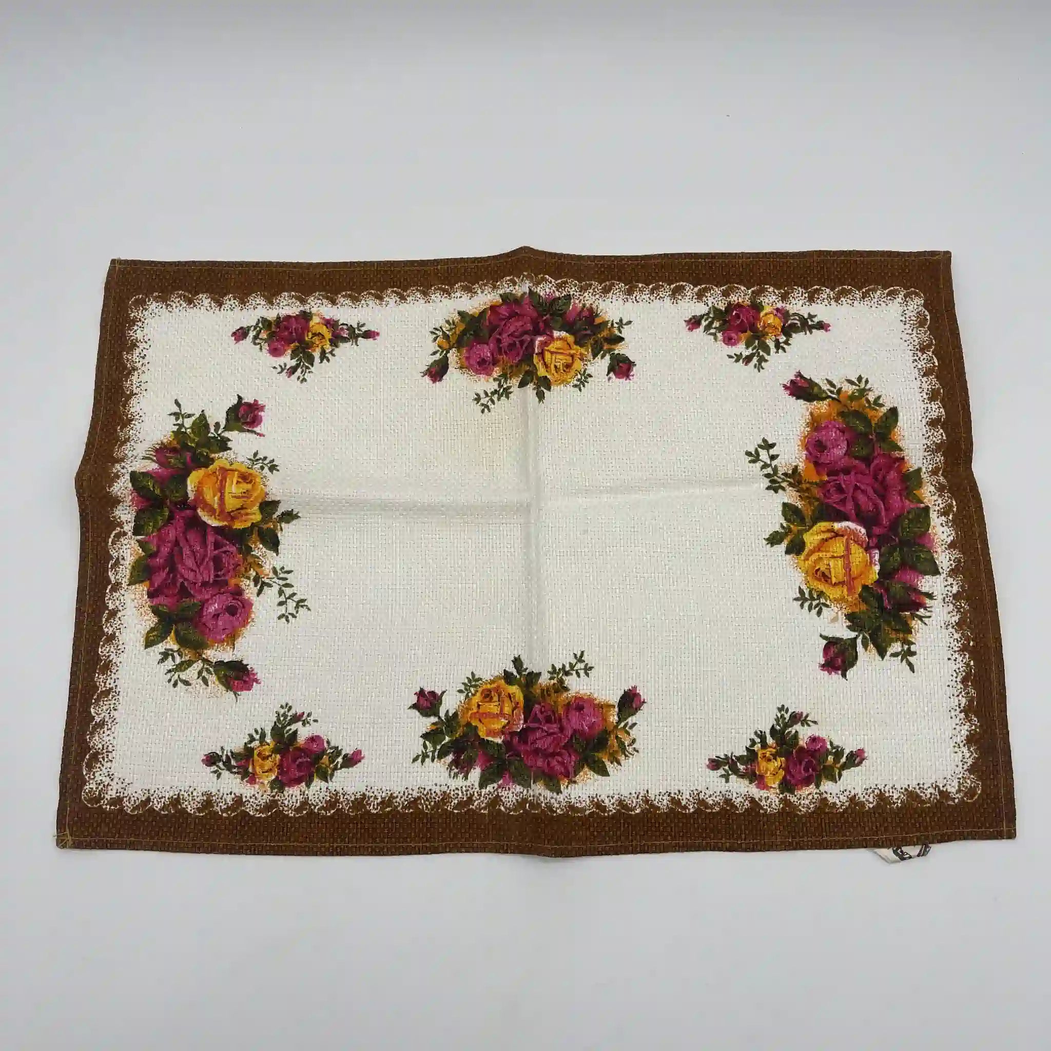 【ビンテージ】 ランチョンマット / ROYAL ALBERT (ロイヤルアルバート) / Old Country Roses / 1970-1980年代 / リネン / アイルランド / イングリッシュガーデン, ボタニカルアート