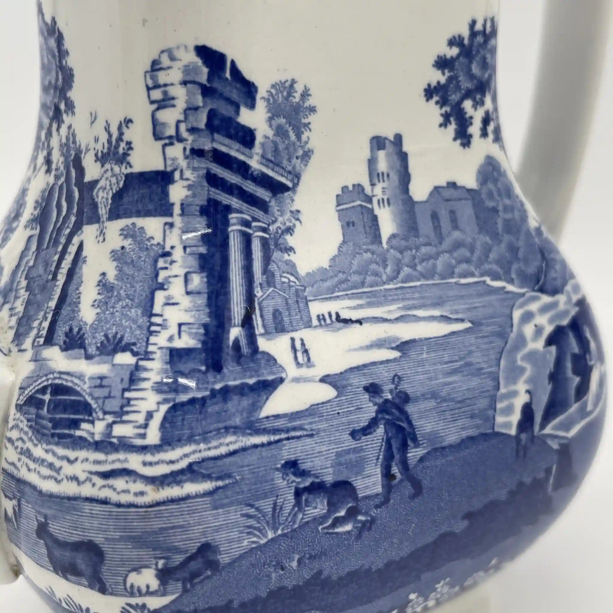 【アンティーク】 ティーポット / Spode (スポード) / Blue Italian / 1890-1920年代 / 陶器 / イギリス / ブルー＆ホワイト, 銅版転写, 古代ローマ遺跡