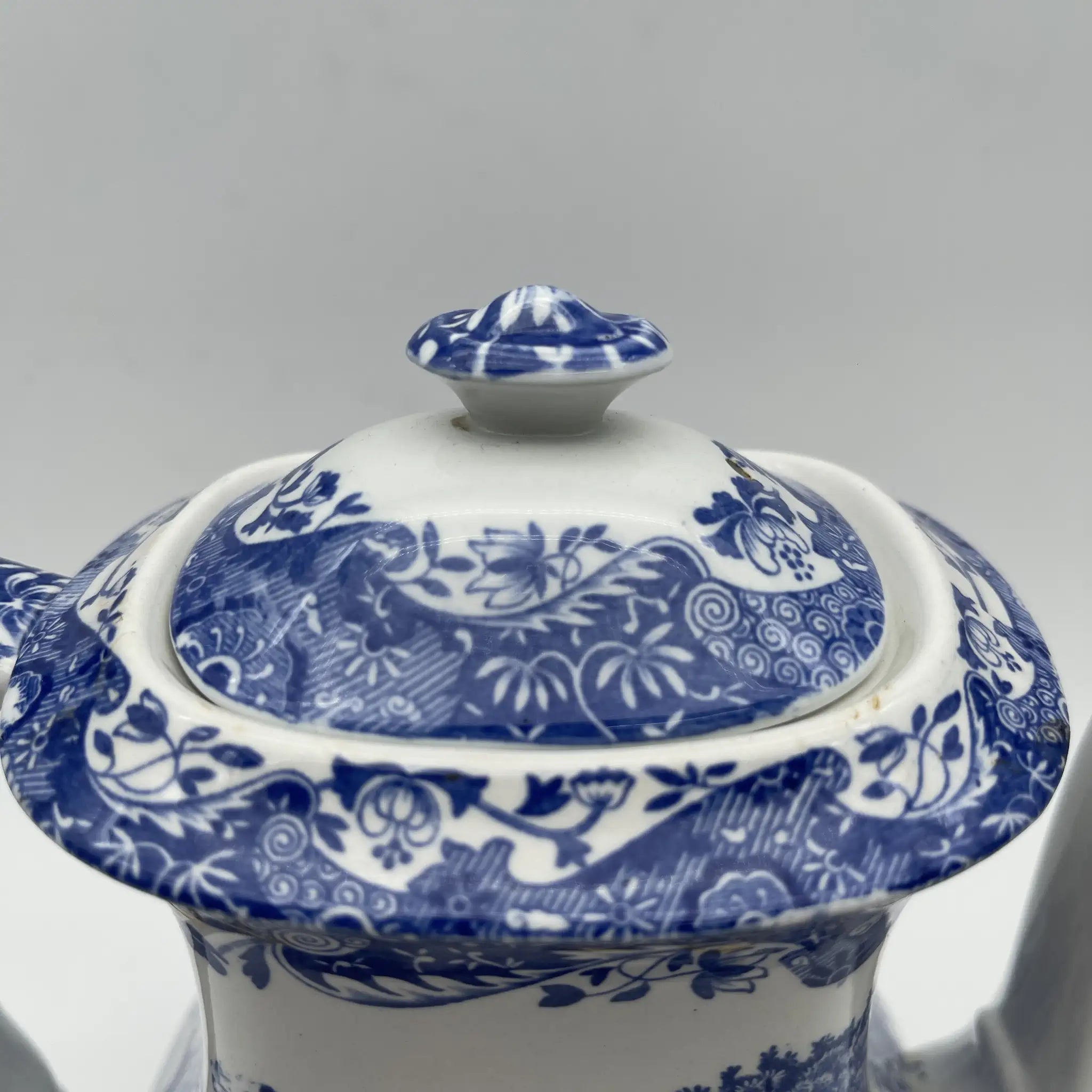 【アンティーク】 ティーポット / Spode (スポード) / Blue Italian / 1890-1920年代 / 陶器 / イギリス / ブルー＆ホワイト, 銅版転写, 古代ローマ遺跡