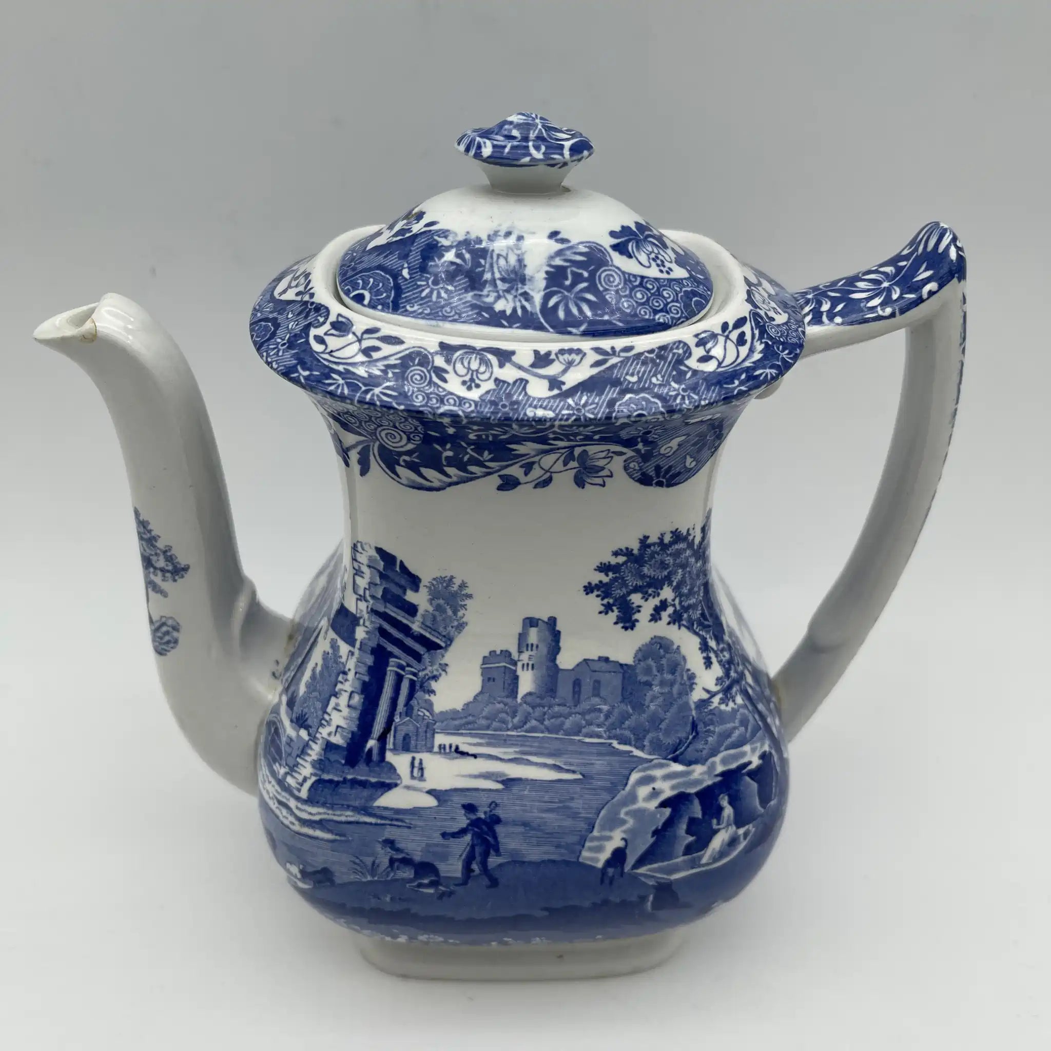 【アンティーク】 ティーポット / Spode (スポード) / Blue Italian / 1890-1920年代 / 陶器 / イギリス / ブルー＆ホワイト, 銅版転写, 古代ローマ遺跡
