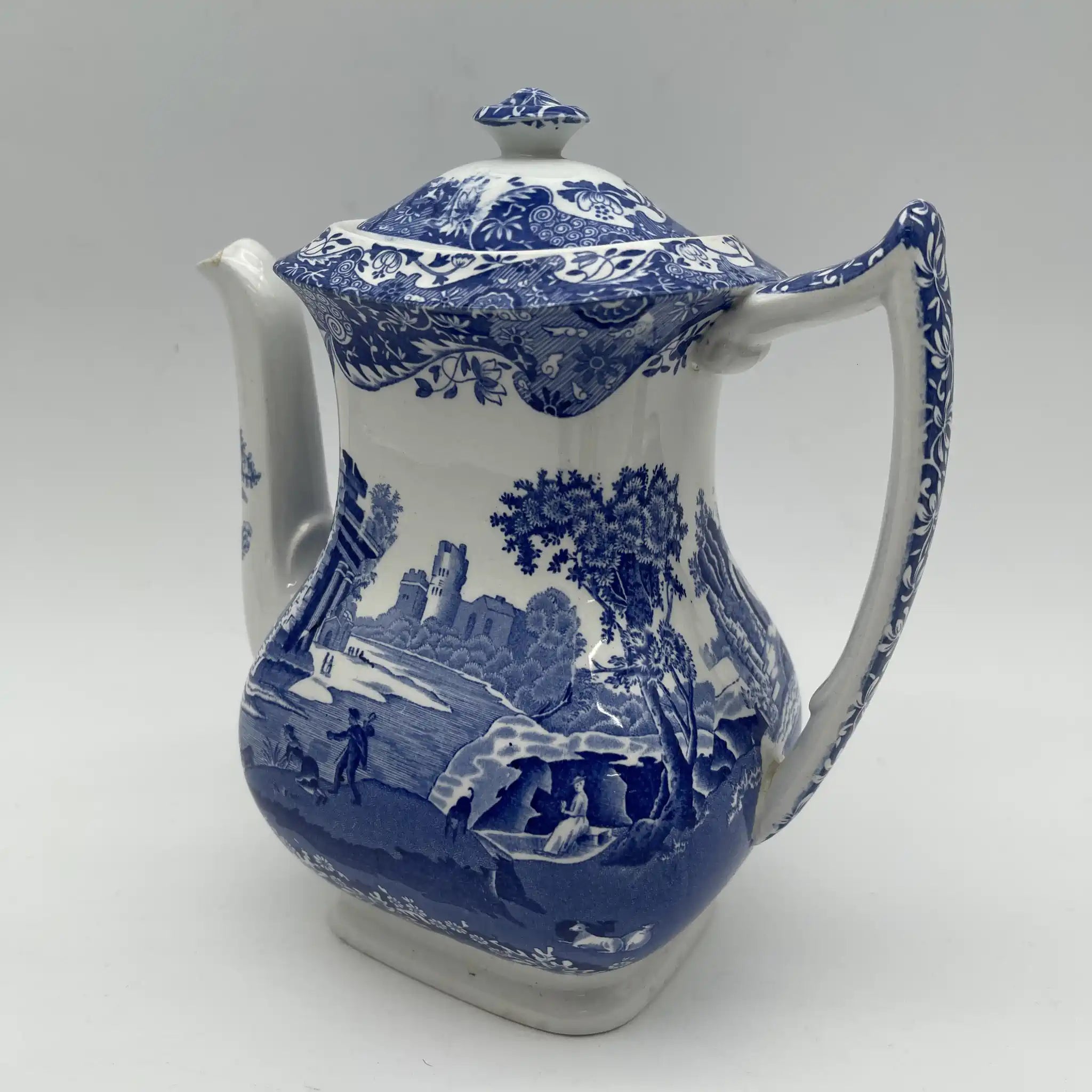 【アンティーク】 ティーポット / Spode (スポード) / Blue Italian / 1890-1920年代 / 陶器 / イギリス / ブルー＆ホワイト, 銅版転写, 古代ローマ遺跡