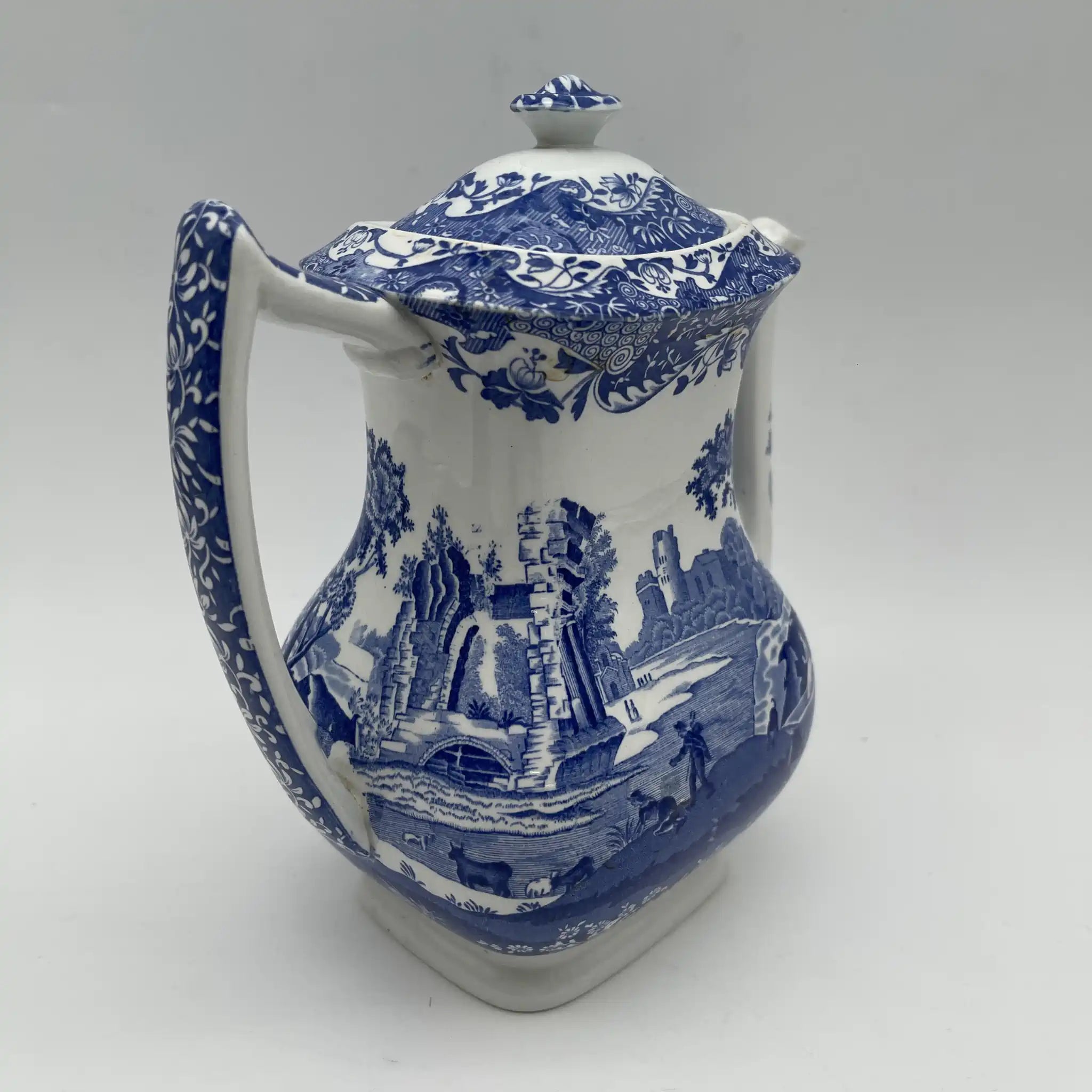 【アンティーク】 ティーポット / Spode (スポード) / Blue Italian / 1890-1920年代 / 陶器 / イギリス / ブルー＆ホワイト, 銅版転写, 古代ローマ遺跡