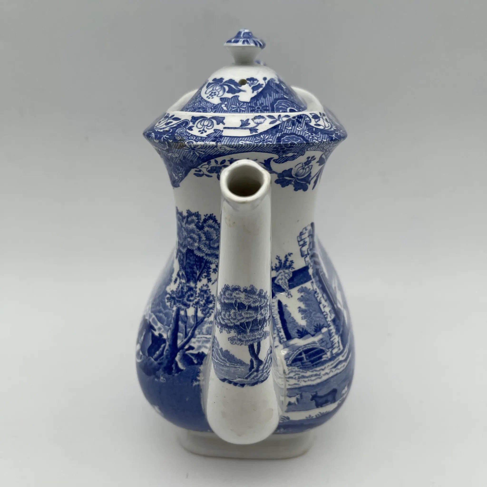 【アンティーク】 ティーポット / Spode (スポード) / Blue Italian / 1890-1920年代 / 陶器 / イギリス / ブルー＆ホワイト, 銅版転写, 古代ローマ遺跡