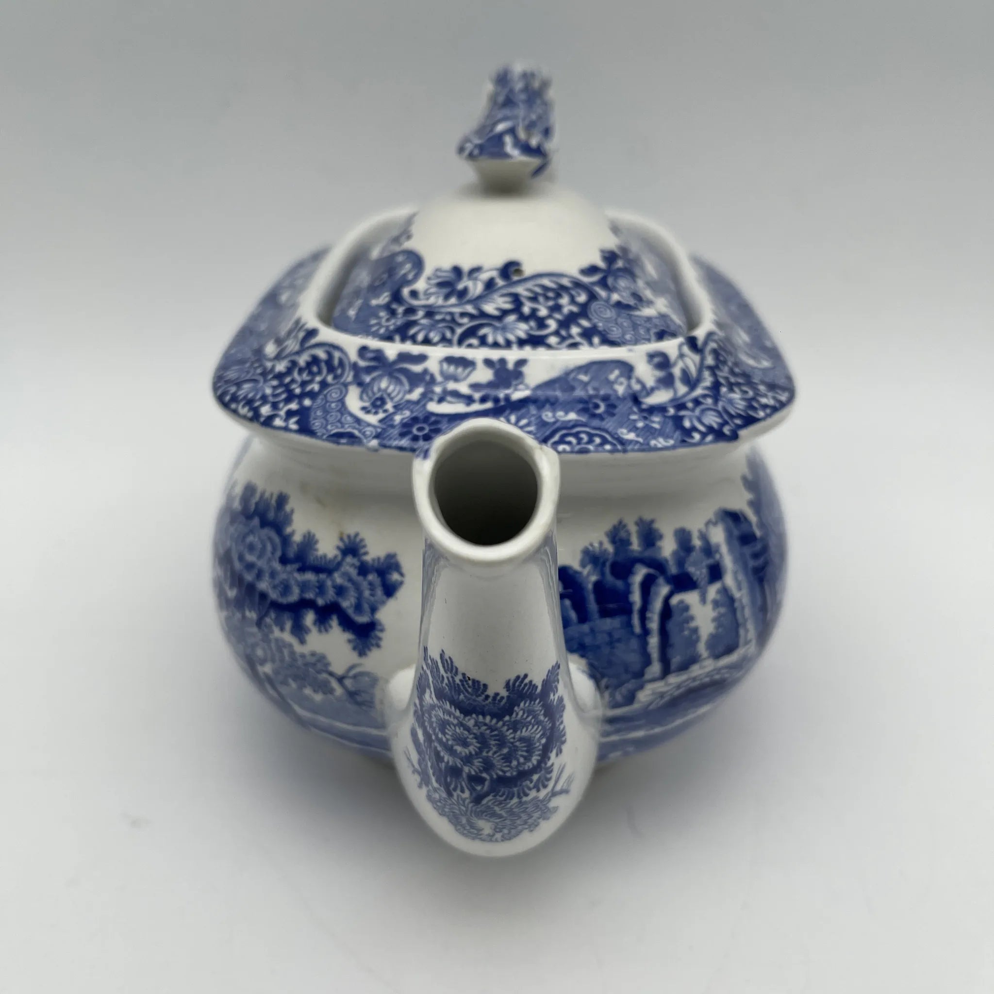 【アンティーク】 ティーポット / Spode (スポード) / Blue Italian / 1890-1920年代 / 陶器 / イギリス / ブルー＆ホワイト, 銅版転写, 古代ローマ遺跡