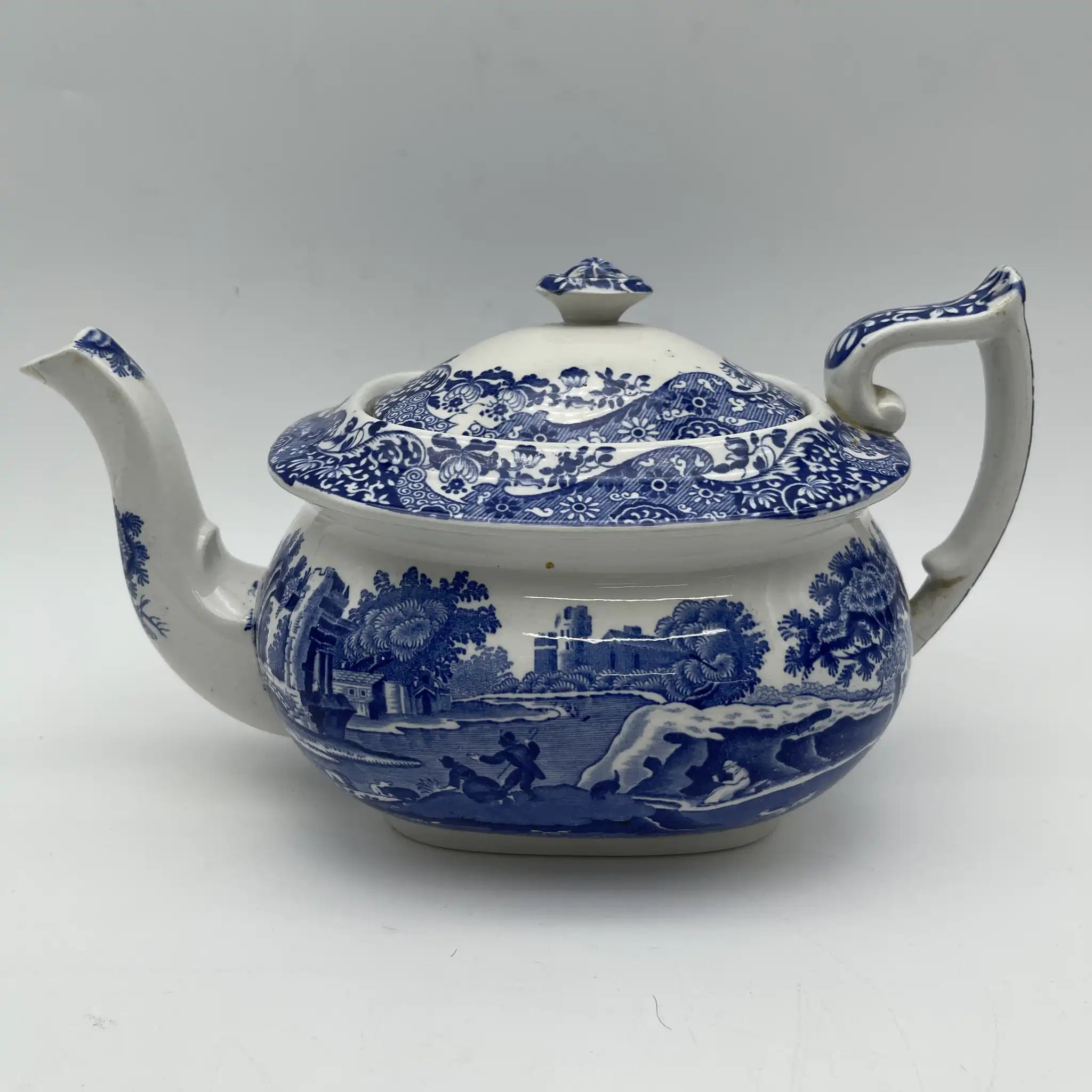 【アンティーク】 ティーポット / Spode (スポード) / Blue Italian / 1890-1920年代 / 陶器 / イギリス / ブルー＆ホワイト, 銅版転写, 古代ローマ遺跡