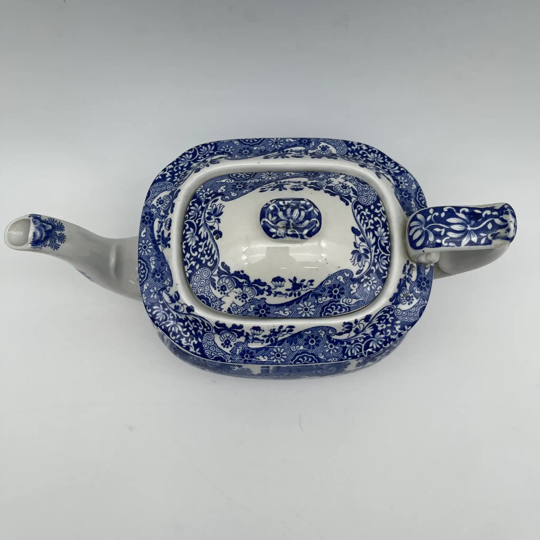 【アンティーク】 ティーポット / Spode (スポード) / Blue Italian / 1890-1920年代 / 陶器 / イギリス / ブルー＆ホワイト, 銅版転写, 古代ローマ遺跡