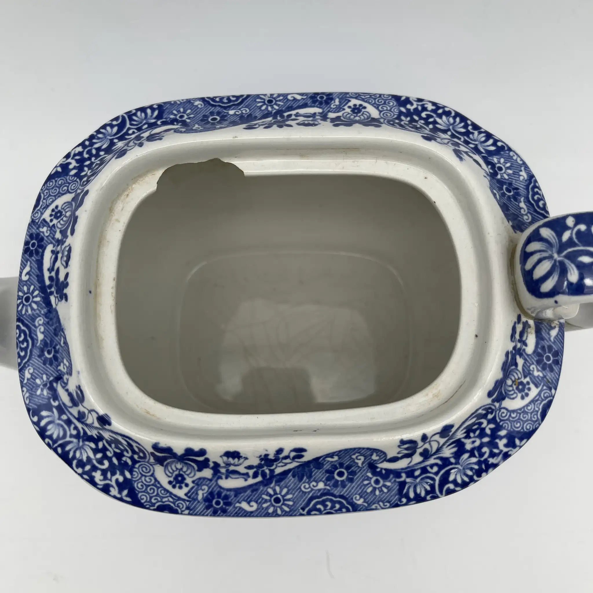 【アンティーク】 ティーポット / Spode (スポード) / Blue Italian / 1890-1920年代 / 陶器 / イギリス / ブルー＆ホワイト, 銅版転写, 古代ローマ遺跡