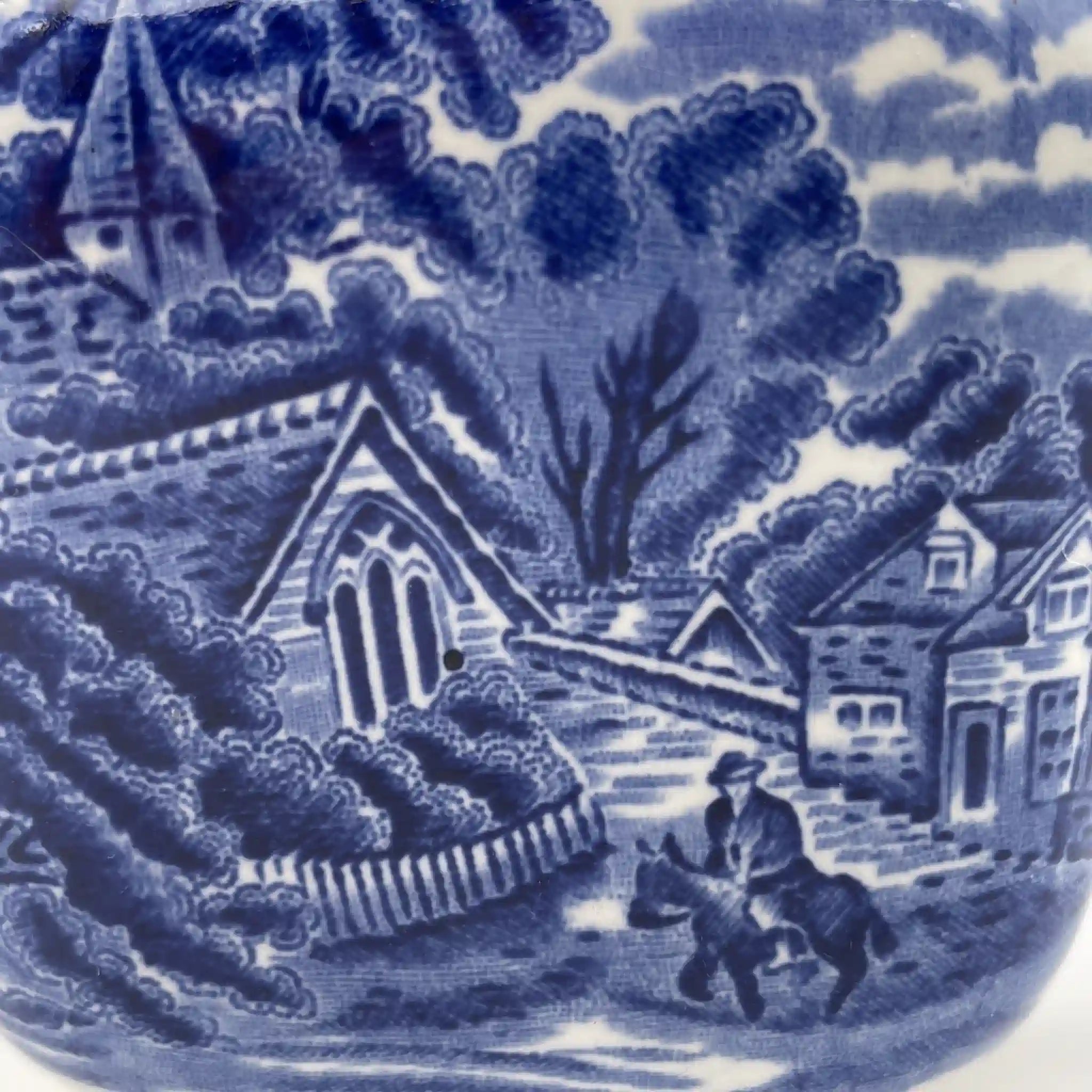 【アンティーク】 クリーマー (ミルクピッチャー) / Wood＆Sons (ウッド&サンズ) / English Scenery / 1920-1940年代 (推定) / アイアンストーン / イギリス / ブルー＆ホワイト, 銅版転写, 英国田園風景