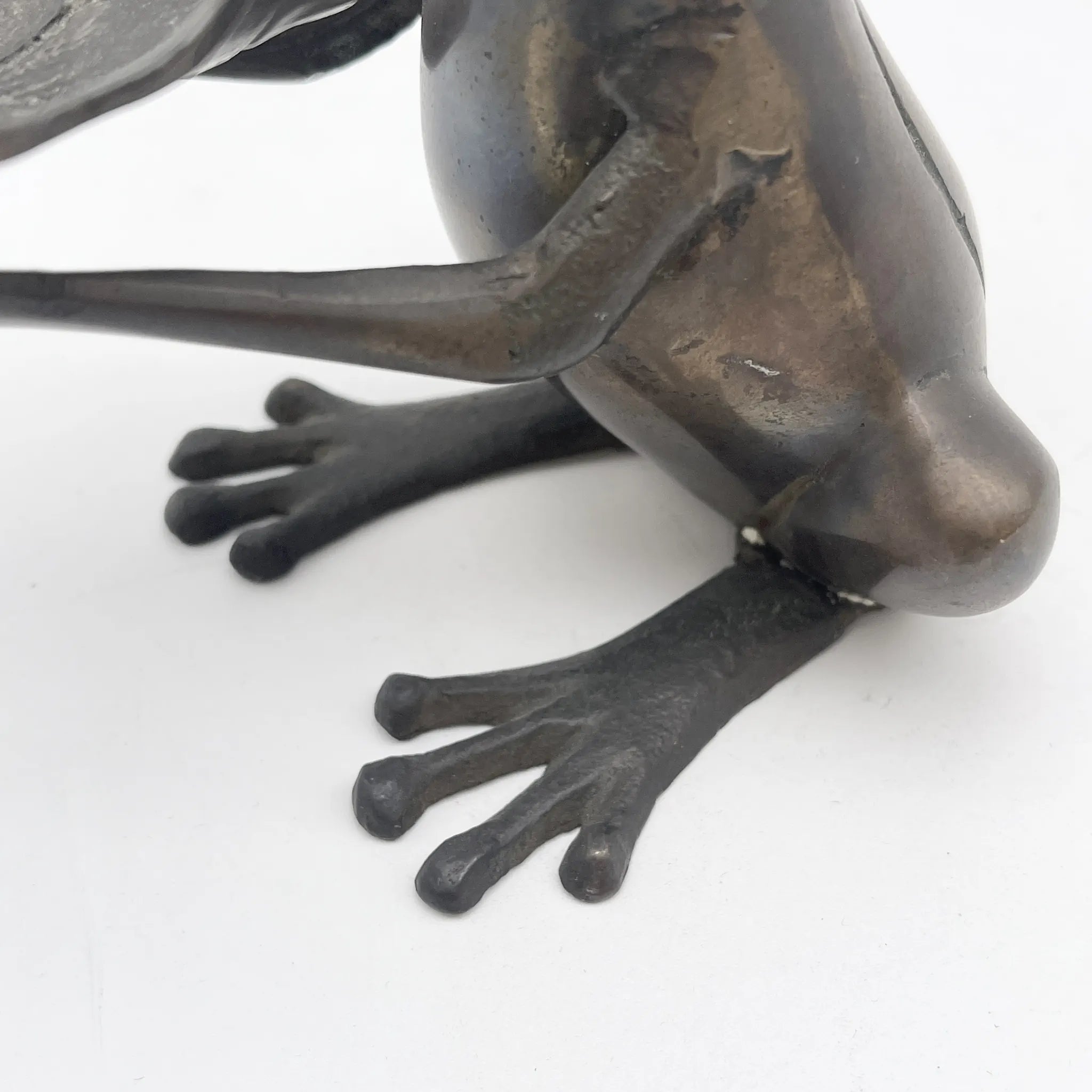 [Vintage] Object (figurine) / Frog with lotus leaf / Bronze / Japan