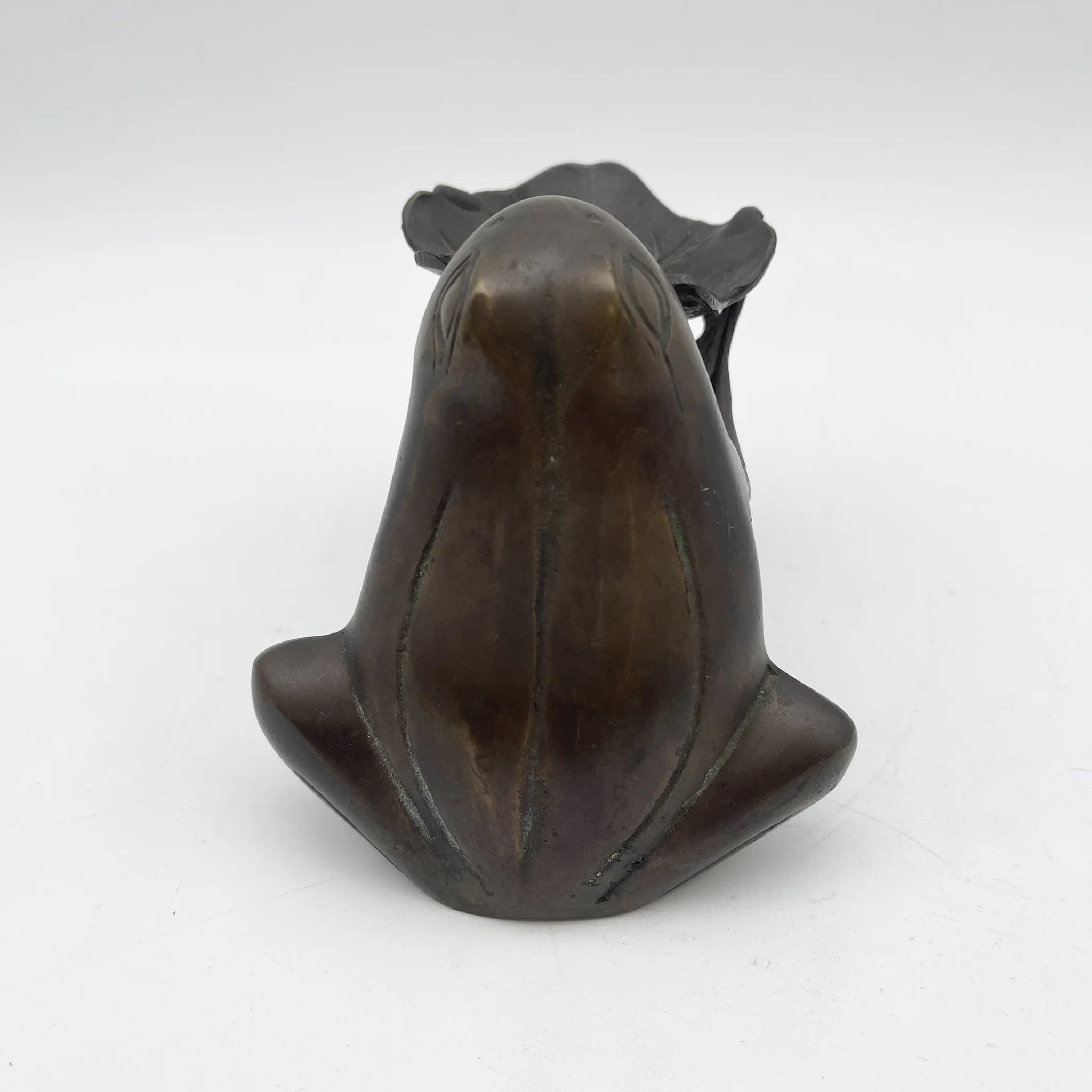 [Vintage] Object (figurine) / Frog with lotus leaf / Bronze / Japan