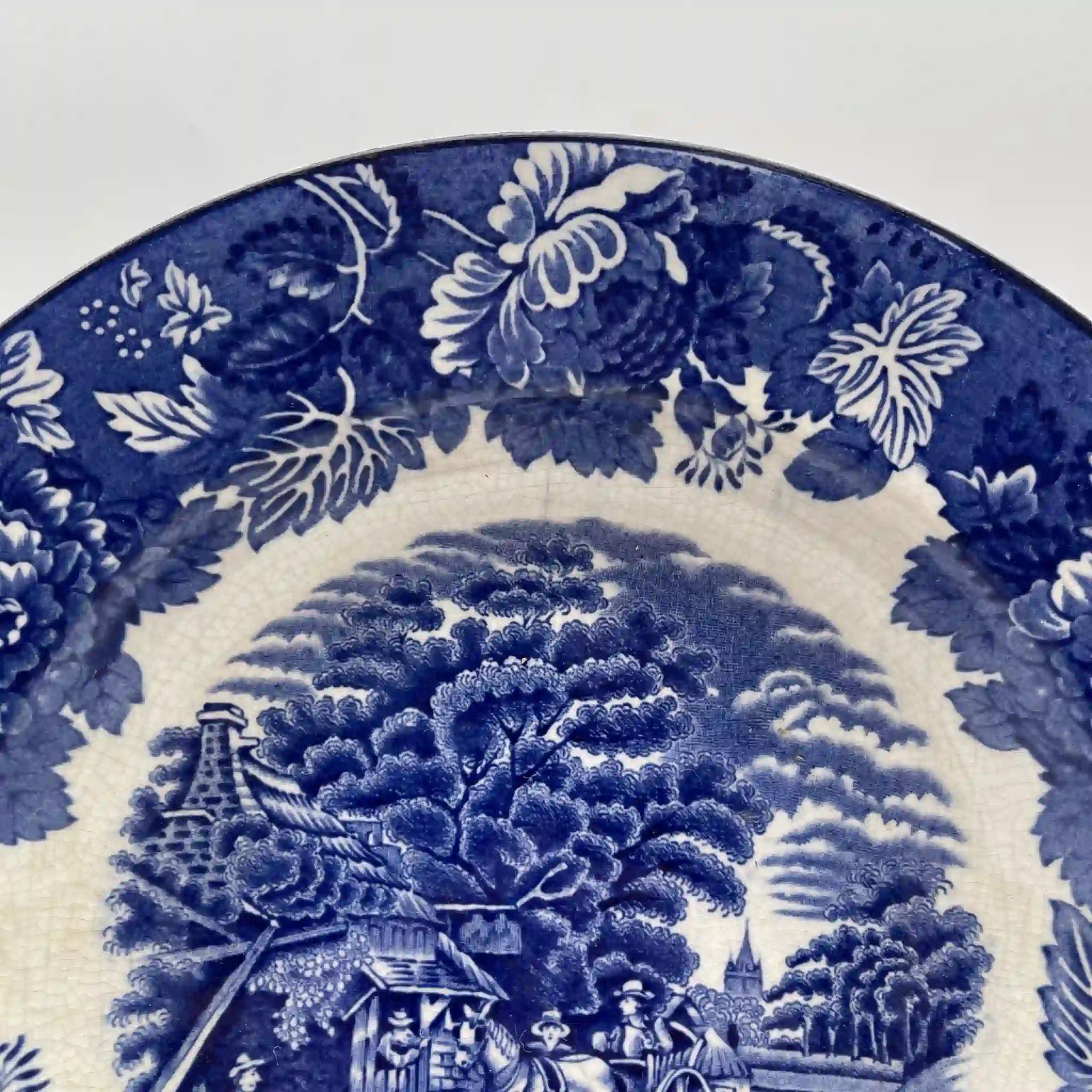 [Vintage] Dinner plate (main plate) / Wood & Sons / English Scenery / 1940-1960s (estimated) / Ironstone / England / Blue & White, Copperplate transfer, British countryside scene