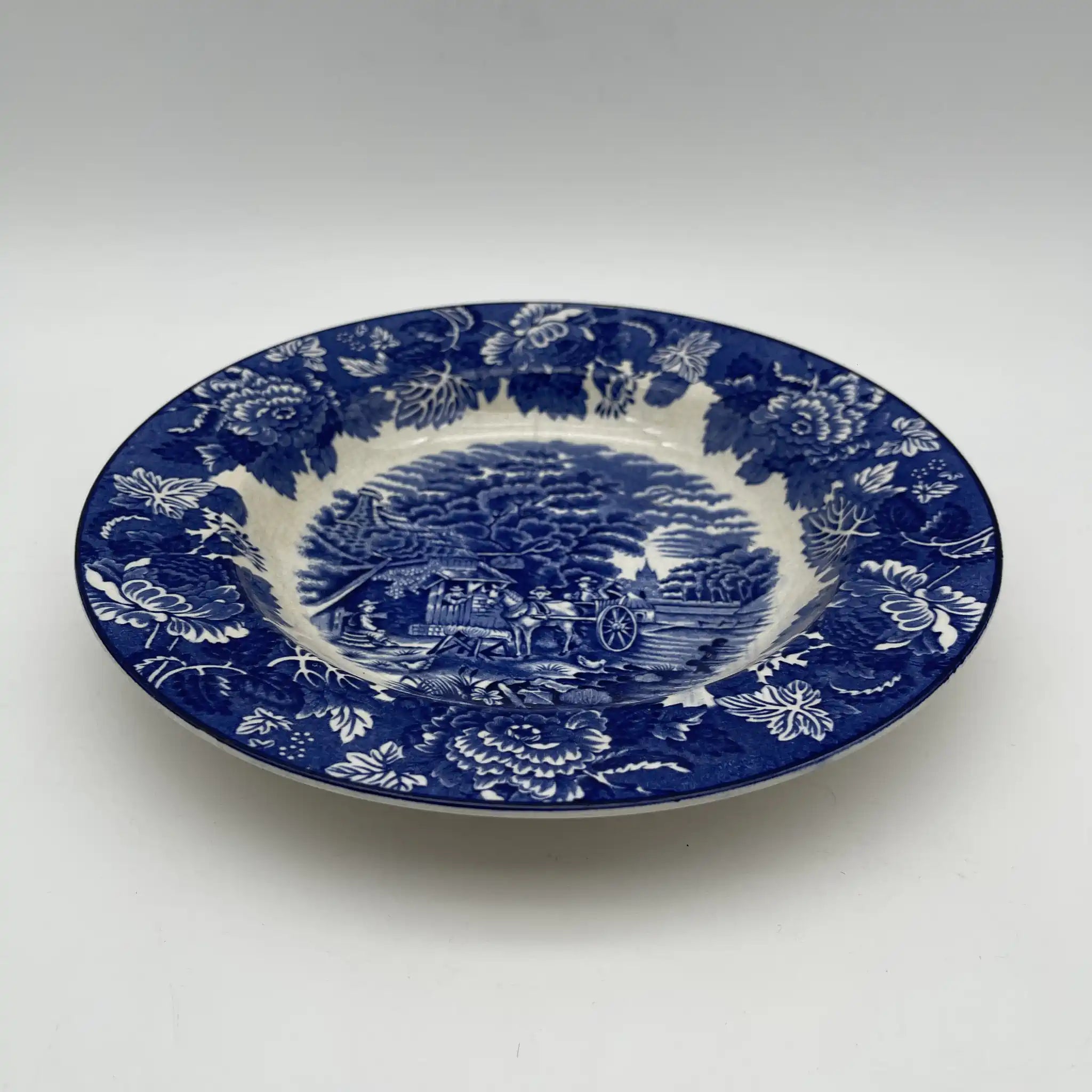 [Vintage] Dinner plate (main plate) / Wood & Sons / English Scenery / 1940-1960s (estimated) / Ironstone / England / Blue & White, Copperplate transfer, British countryside scene