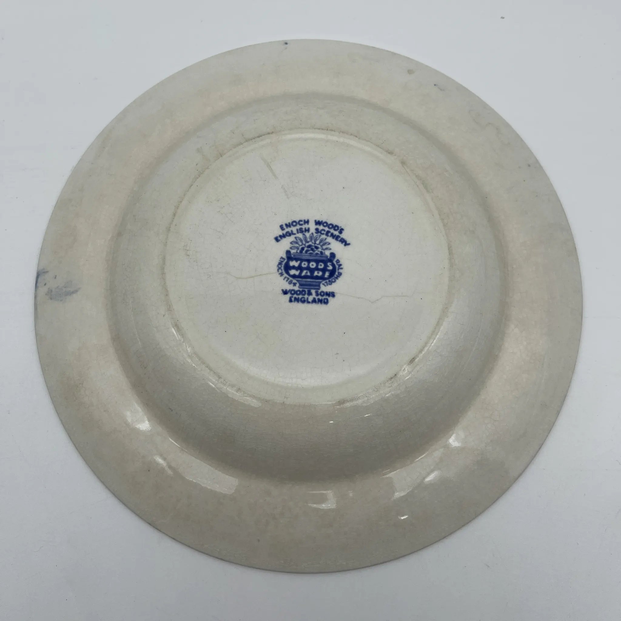 [Vintage] Dinner plate (main plate) / Wood & Sons / English Scenery / 1940-1960s (estimated) / Ironstone / England / Blue & White, Copperplate transfer, British countryside scene