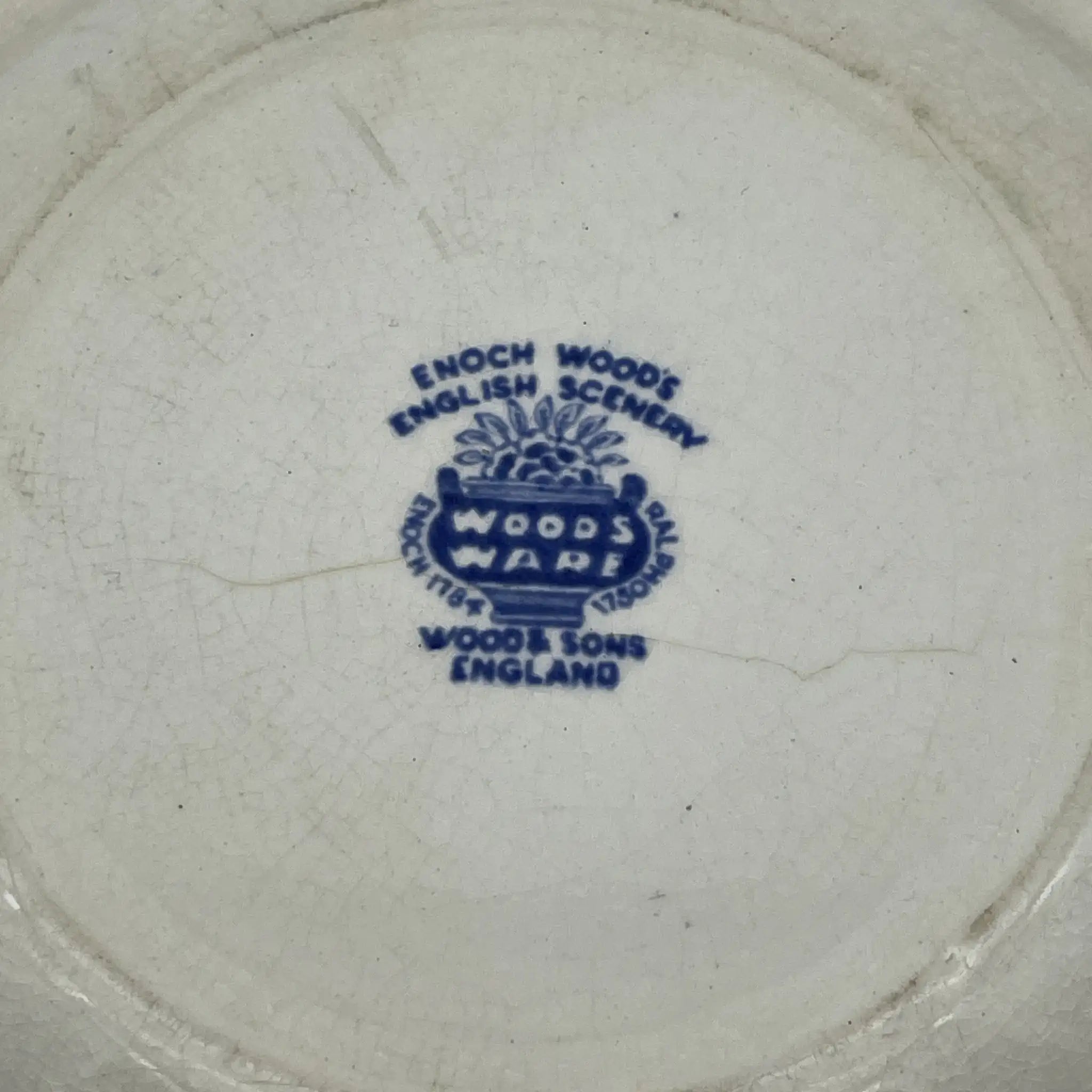 [Vintage] Dinner plate (main plate) / Wood & Sons / English Scenery / 1940-1960s (estimated) / Ironstone / England / Blue & White, Copperplate transfer, British countryside scene