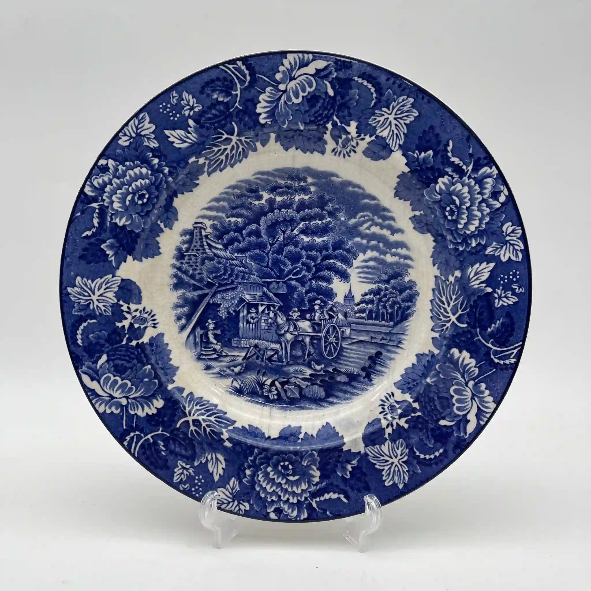 【ビンテージ】 ディナープレート (メイン皿) / Wood＆Sons (ウッド&サンズ) / English Scenery / 1940-1960年代 (推定) / アイアンストーン / イギリス / ブルー＆ホワイト, 銅版転写, 英国田園風景