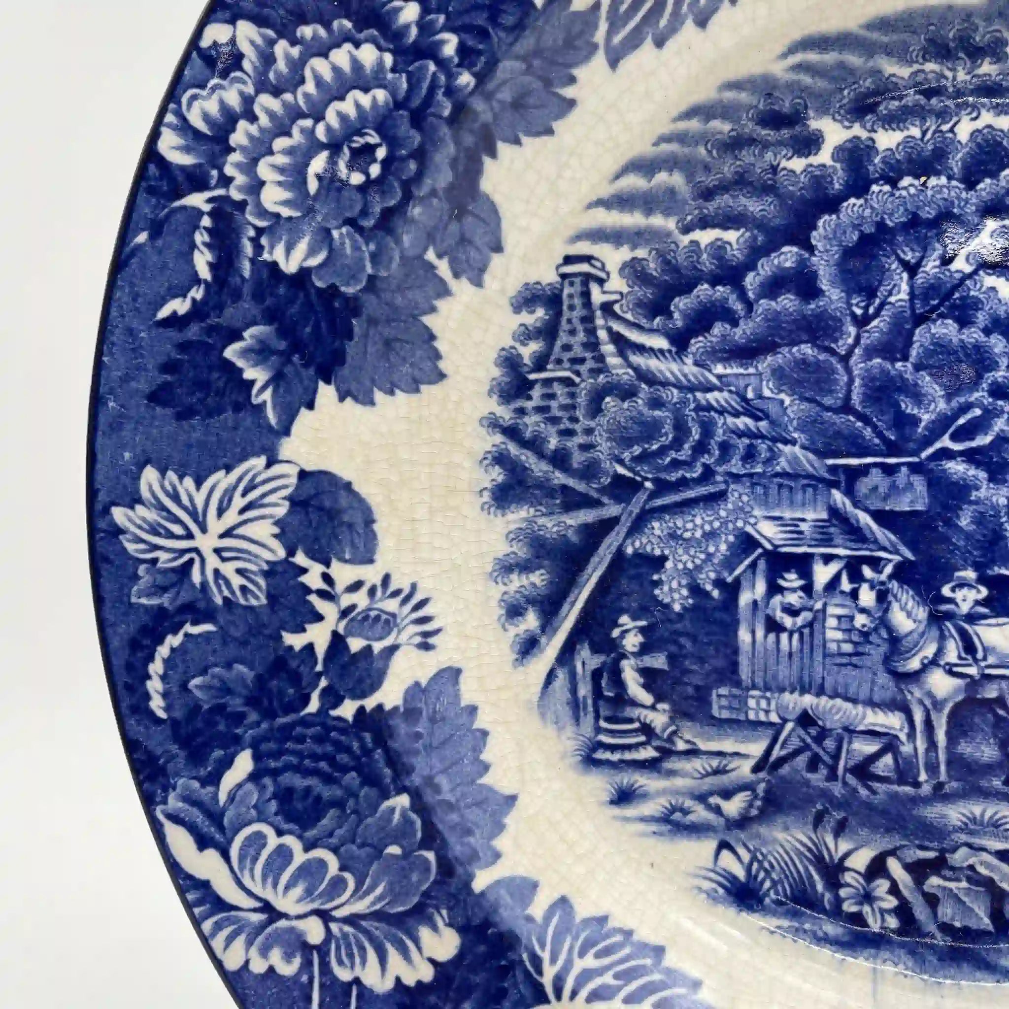 [Vintage] Dinner plate (main plate) / Wood & Sons / English Scenery / 1940-1960s (estimated) / Ironstone / England / Blue & White, Copperplate transfer, British countryside scene
