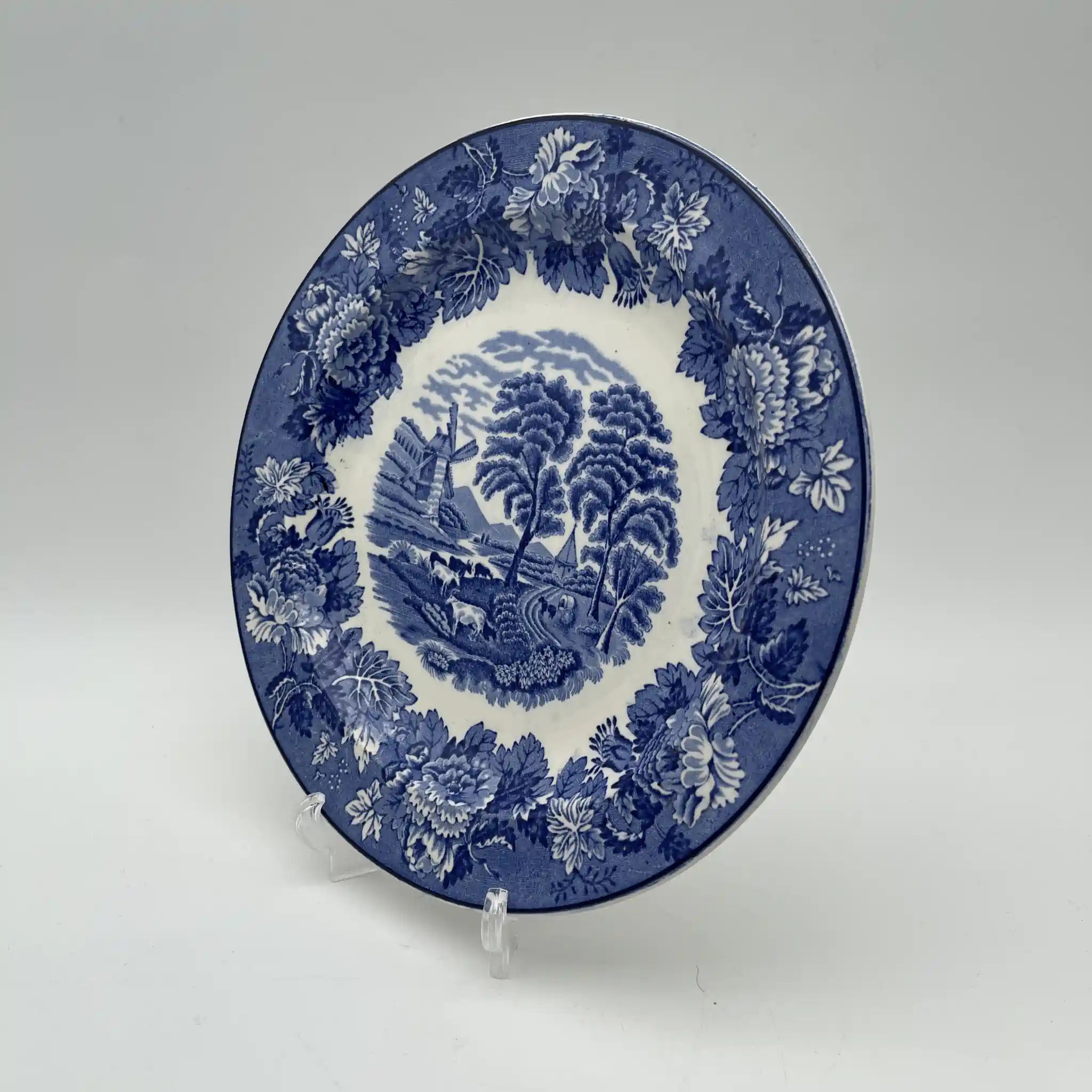 【ビンテージ】 ディナープレート (メイン皿) / Wood＆Sons (ウッド&サンズ) / English Scenery / 1940-1960年代 (推定) / アイアンストーン / イギリス / ブルー＆ホワイト, 銅版転写, 英国田園風景