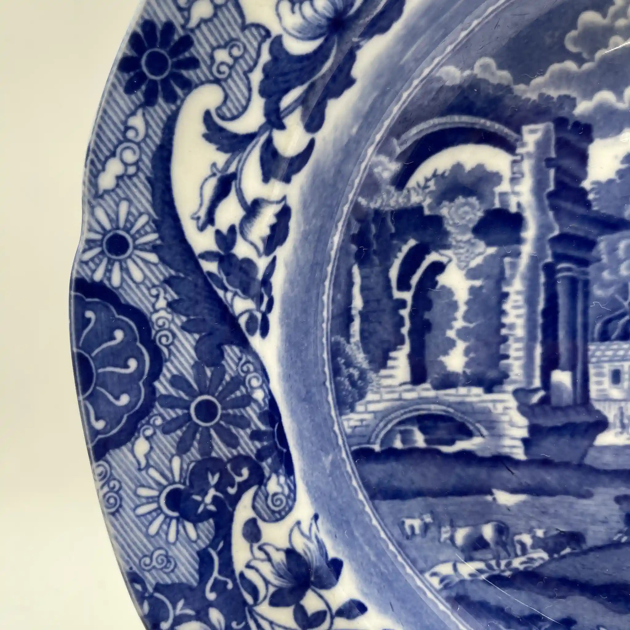 [Antique] Dinner plate (main plate) / Spode / Blue Italian / 1890-1920s / Pottery / England / Blue & White, Copperplate transfer, Ancient Roman ruins