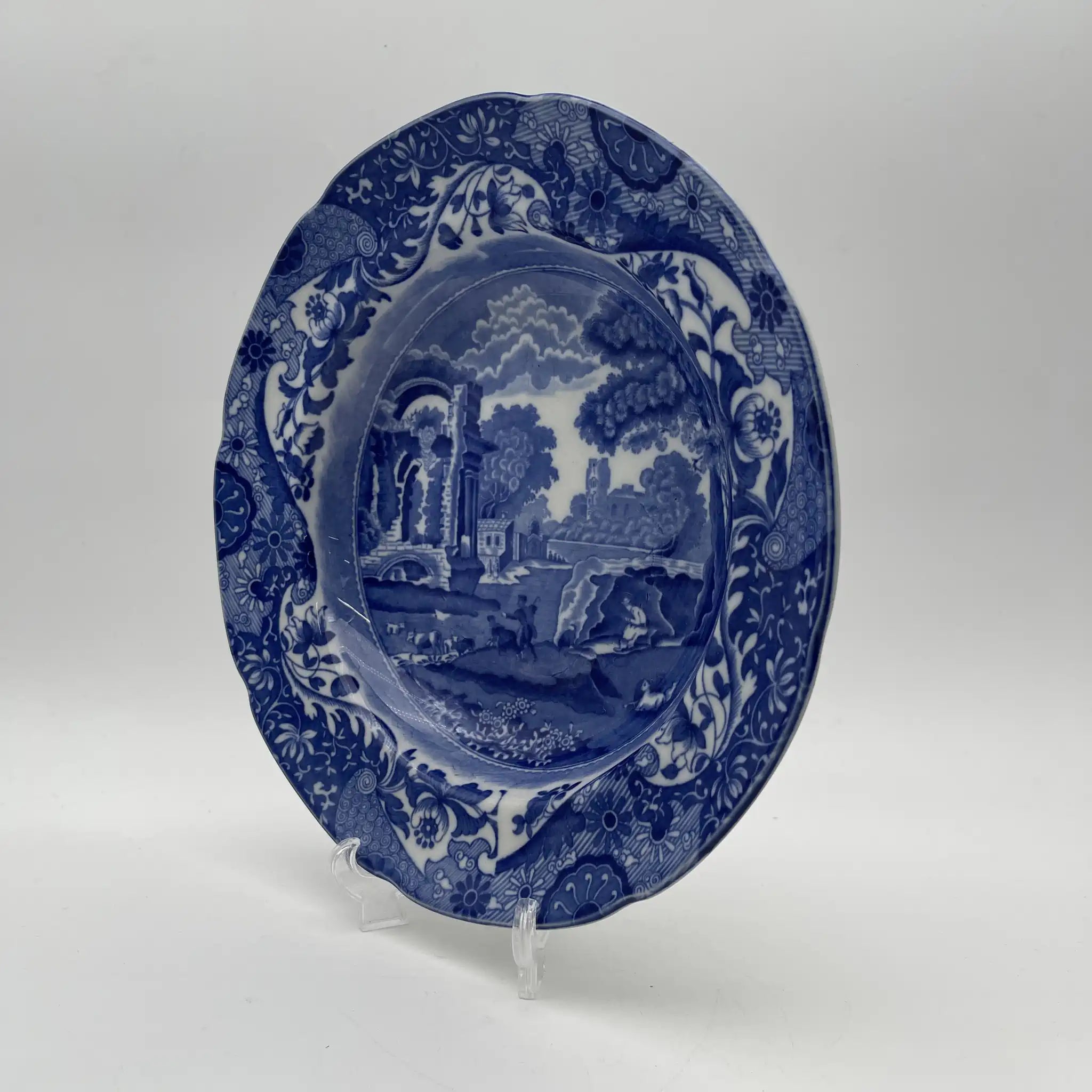 【アンティーク】 ディナープレート (メイン皿) / Spode (スポード) / Blue Italian / 1890-1920年代 / 陶器 / イギリス / ブルー＆ホワイト, 銅版転写, 古代ローマ遺跡