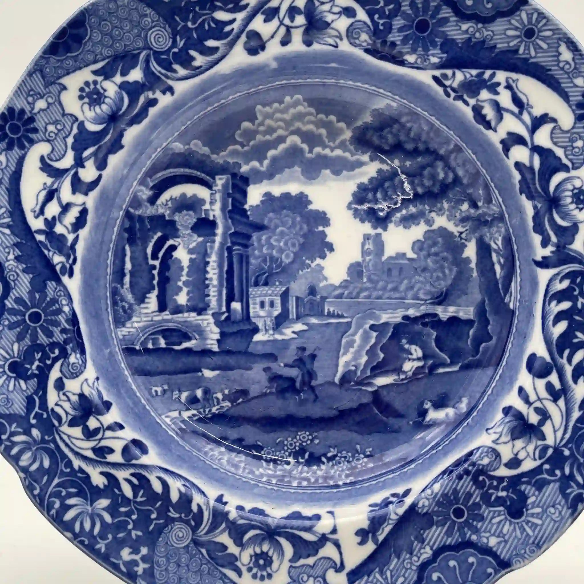 [Antique] Dinner plate (main plate) / Spode / Blue Italian / 1890-1920s / Pottery / England / Blue & White, Copperplate transfer, Ancient Roman ruins