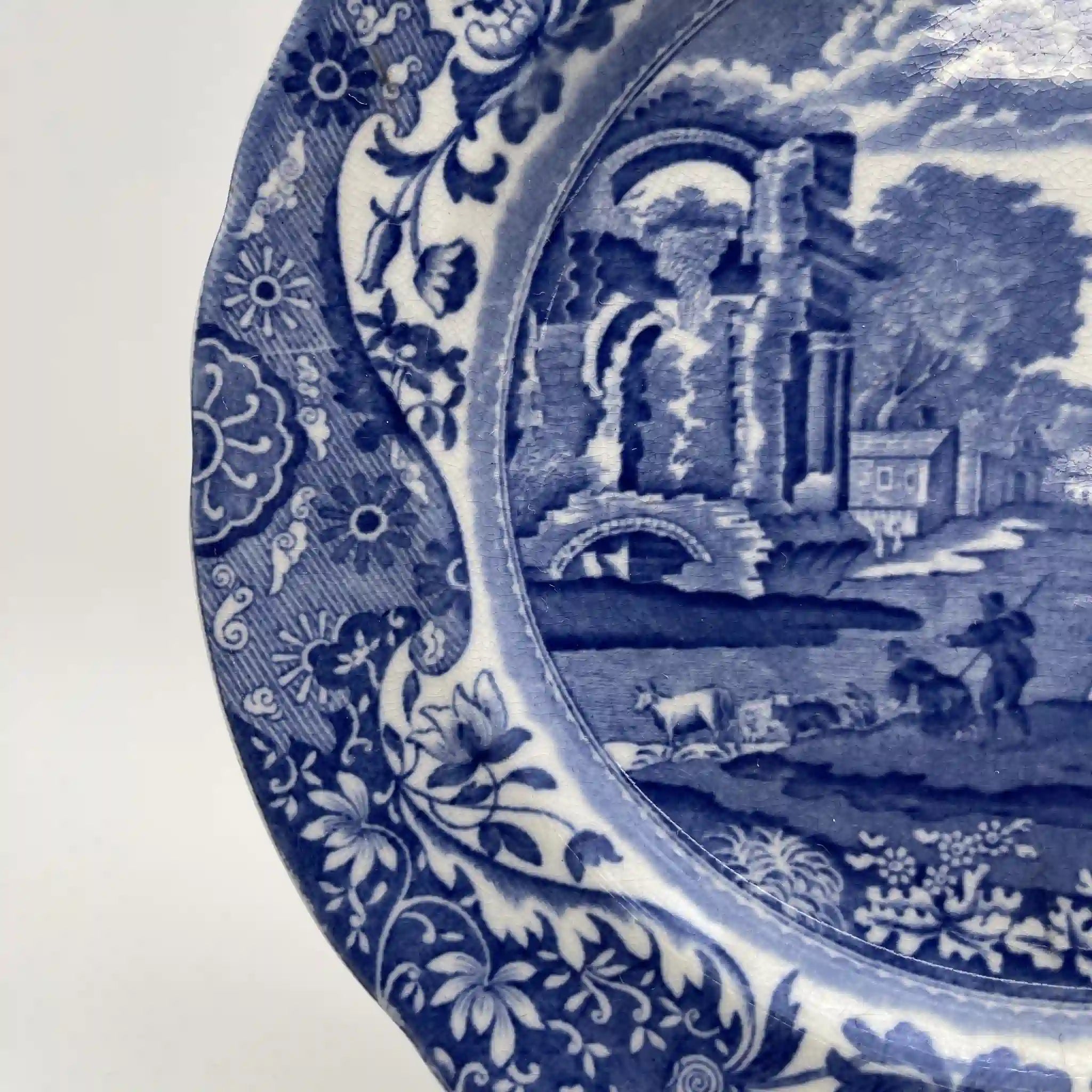 【アンティーク】 ディナープレート (メイン皿) / Spode (スポード) / Blue Italian / 1890-1920年代 / 陶器 / イギリス / ブルー＆ホワイト, 銅版転写, 古代ローマ遺跡