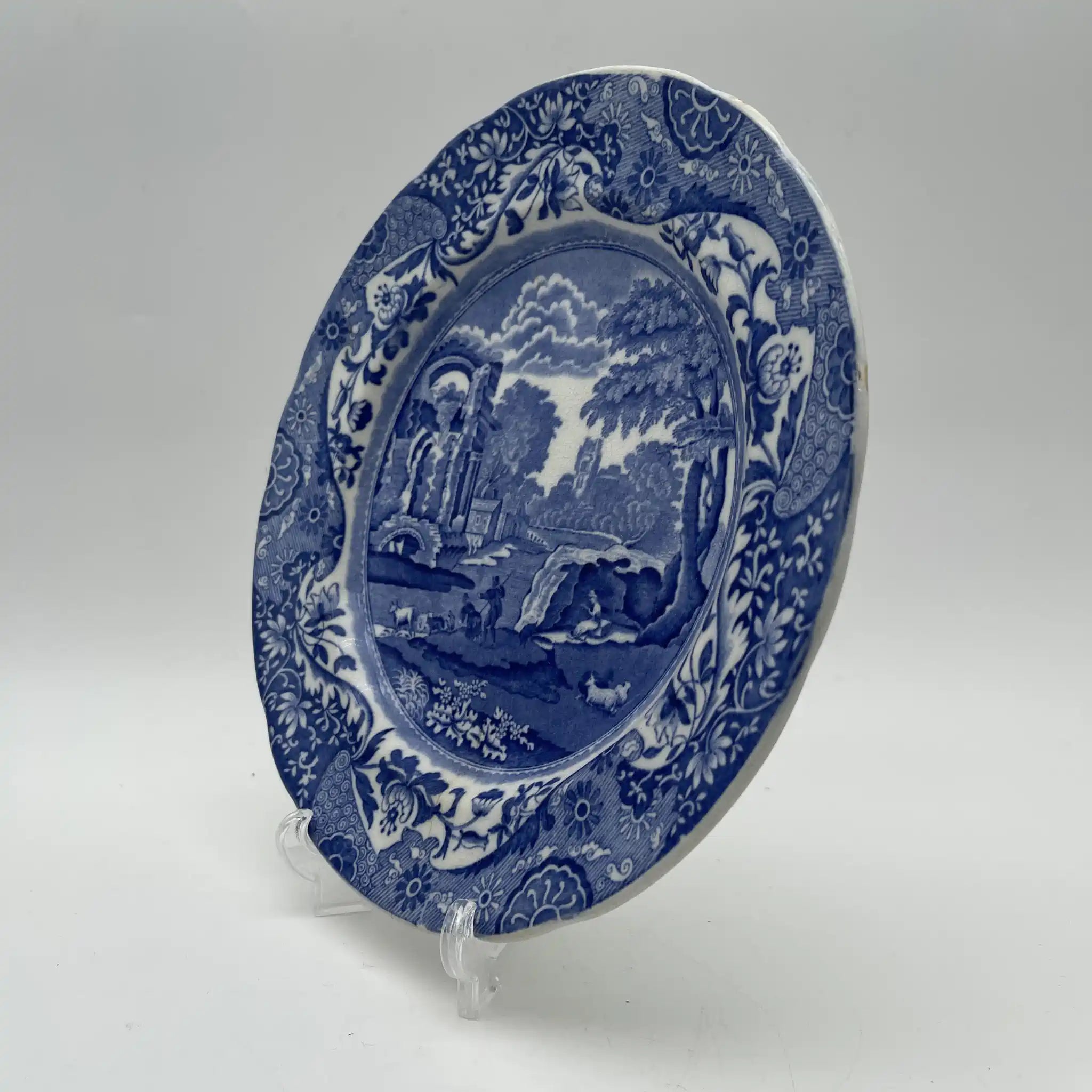 【アンティーク】 ディナープレート (メイン皿) / Spode (スポード) / Blue Italian / 1890-1920年代 / 陶器 / イギリス / ブルー＆ホワイト, 銅版転写, 古代ローマ遺跡