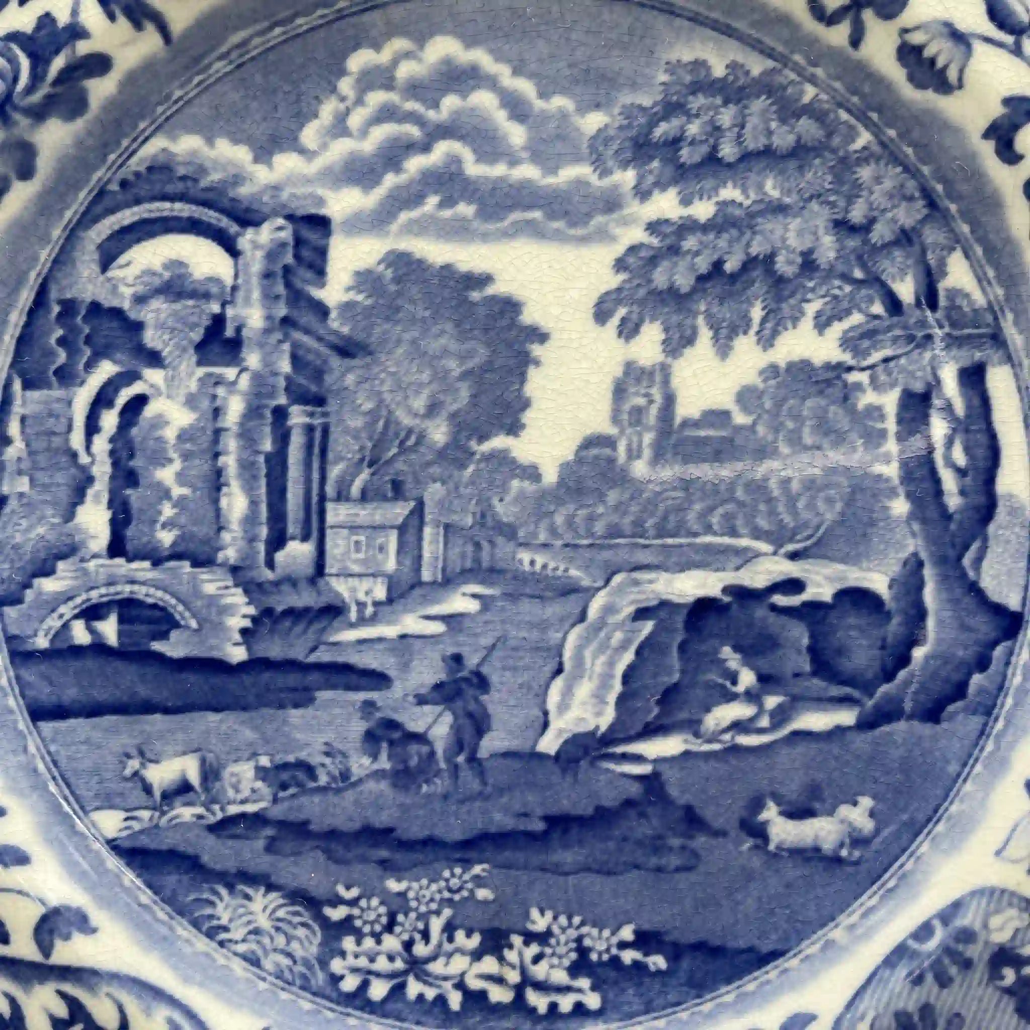 【アンティーク】 ディナープレート (メイン皿) / Spode (スポード) / Blue Italian / 1890-1920年代 / 陶器 / イギリス / ブルー＆ホワイト, 銅版転写, 古代ローマ遺跡