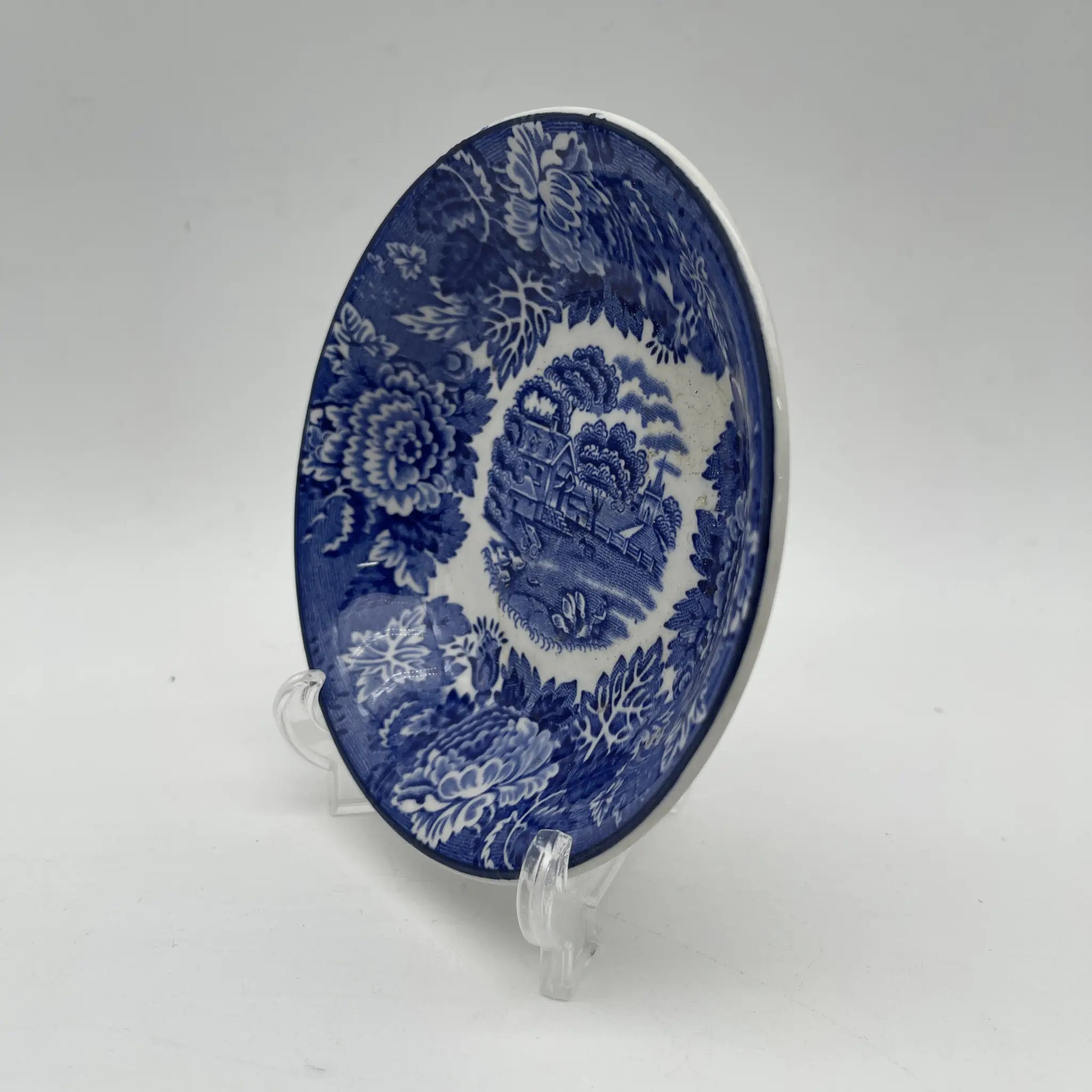 【ビンテージ】 フルーツボウル (小鉢) / Wood＆Sons (ウッド&サンズ) / English Scenery / 1940-1960年代 (推定) / アイアンストーン / イギリス / ブルー＆ホワイト, 銅版転写, 英国田園風景