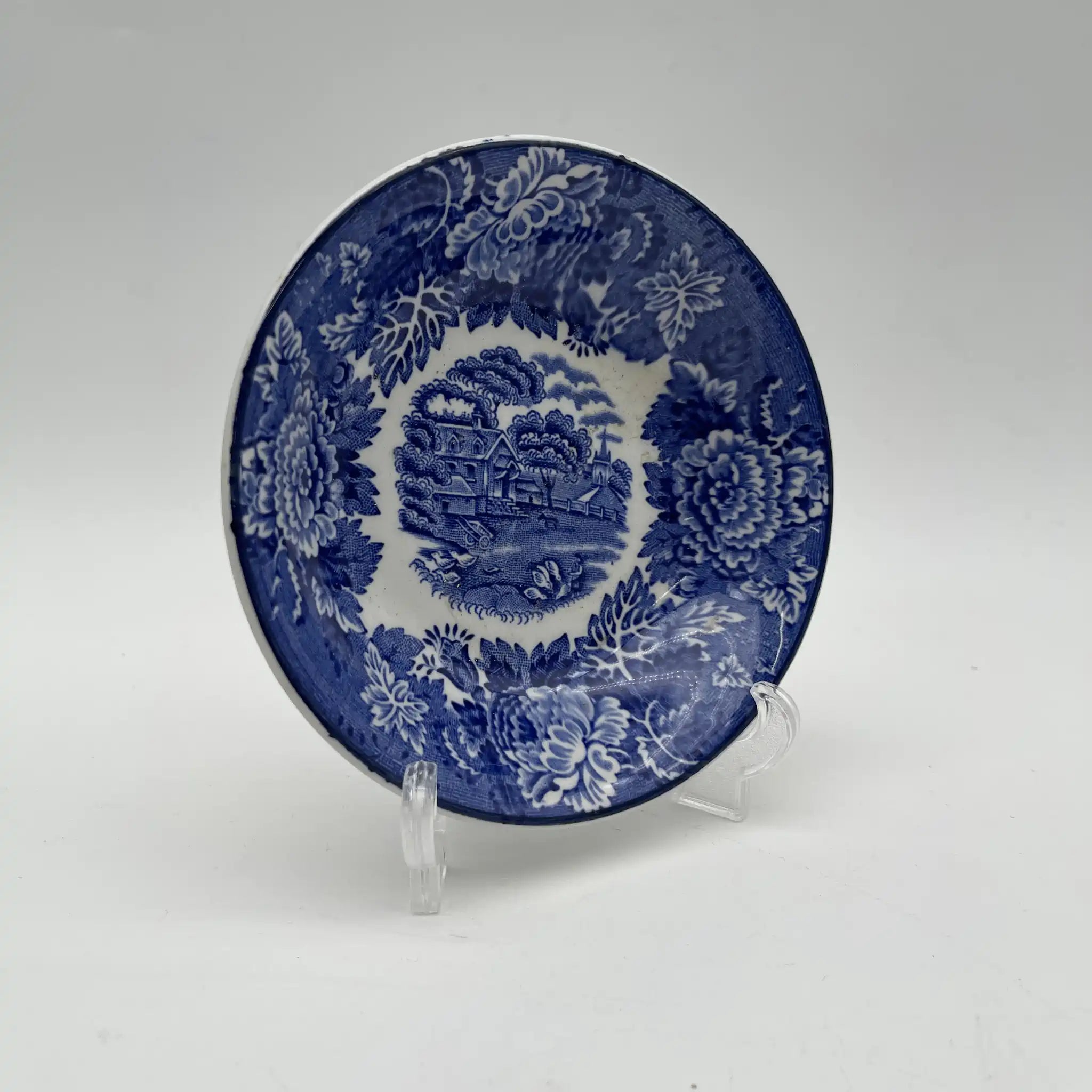 【复古】水果碗（小碗）/ Wood & Sons (Wood & Sons) / English Scenery / 1940-1960年代（推测）/铁石/英国/ 蓝与白，铜版印刷，英国乡村风景