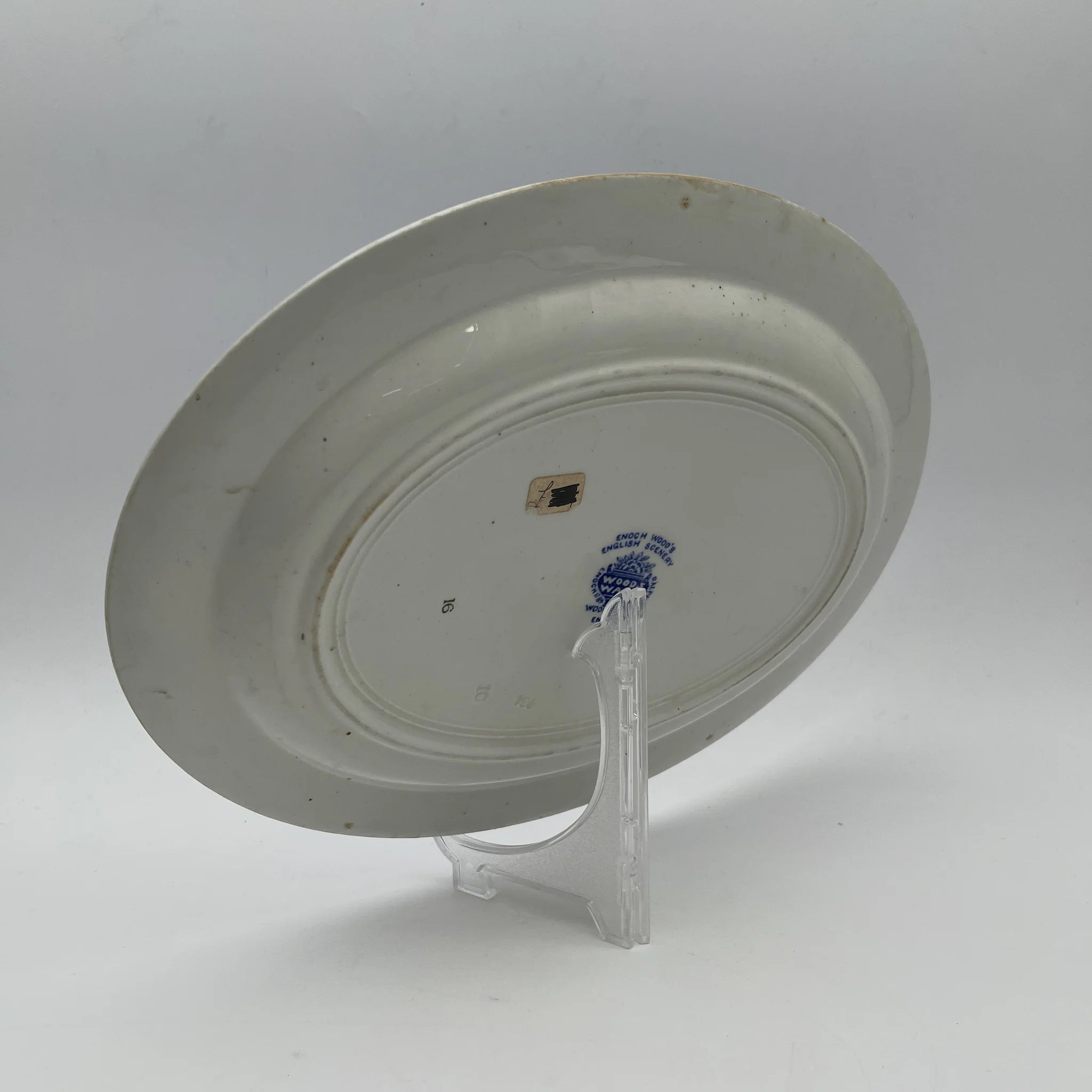 [Vintage] Oval serving plate (platter) / Wood & Sons / English Scenery / 1940-1960s (estimated) / Ironstone / England / Blue & White, Copperplate transfer, British countryside scene
