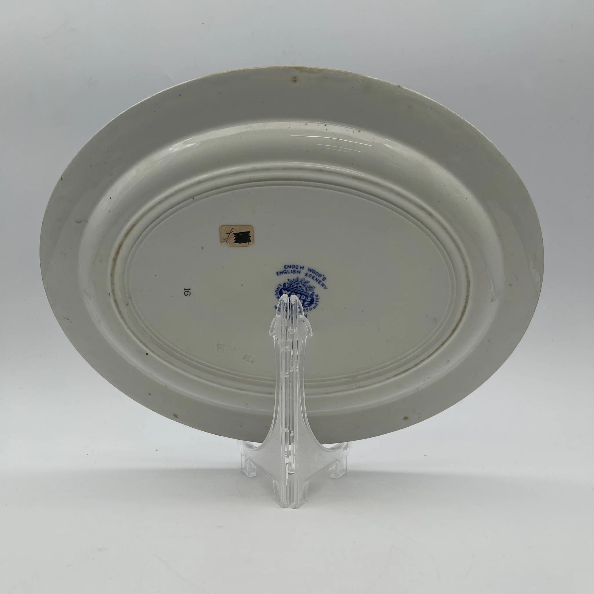 [Vintage] Oval serving plate (platter) / Wood & Sons / English Scenery / 1940-1960s (estimated) / Ironstone / England / Blue & White, Copperplate transfer, British countryside scene