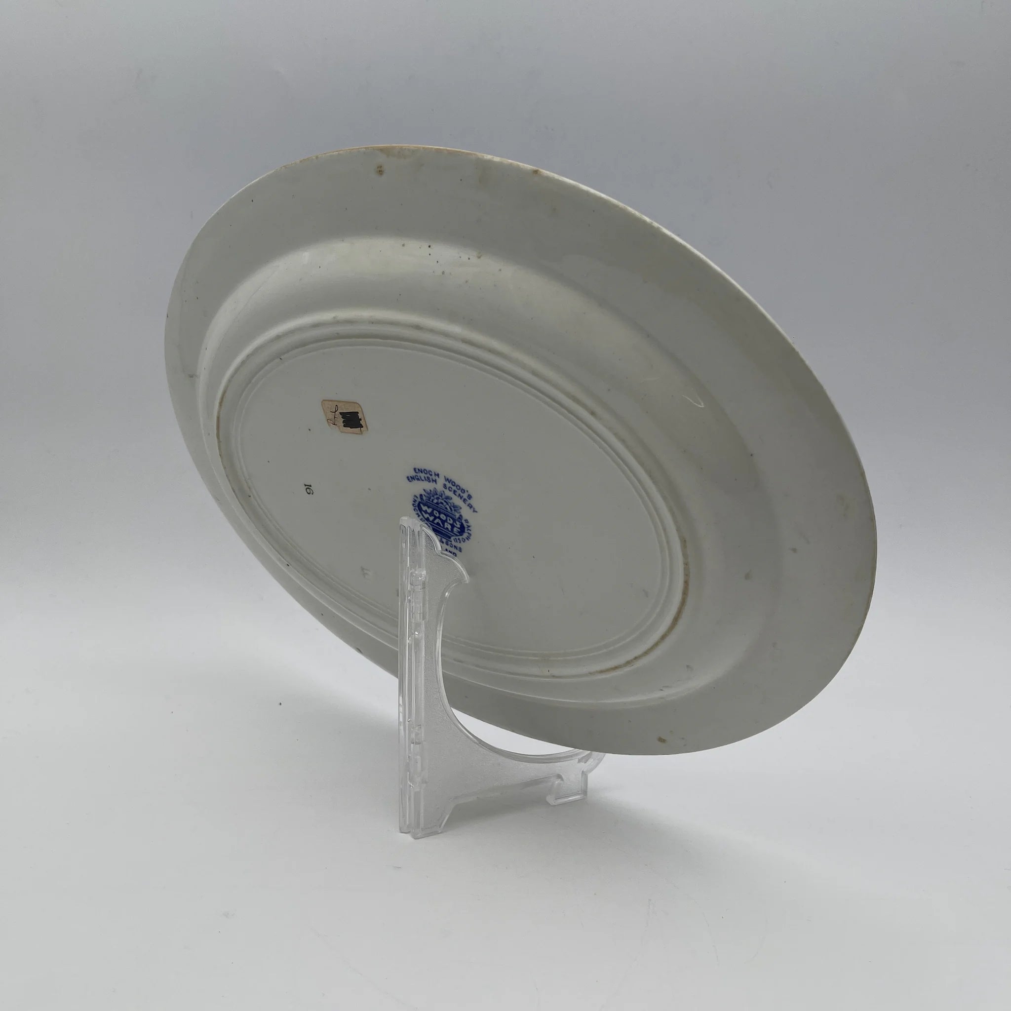 [Vintage] Oval serving plate (platter) / Wood & Sons / English Scenery / 1940-1960s (estimated) / Ironstone / England / Blue & White, Copperplate transfer, British countryside scene
