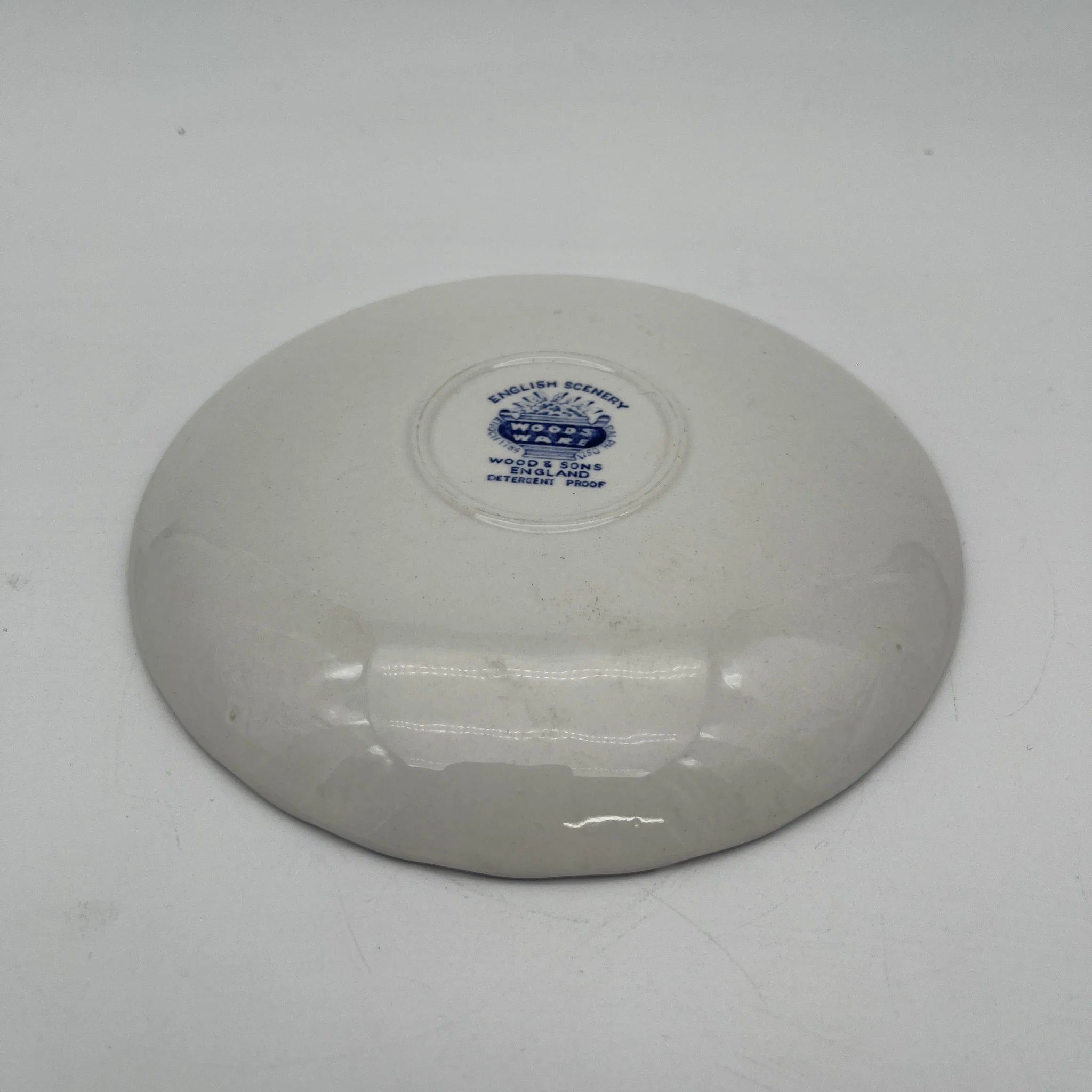 [Vintage] Cup & Saucer / Wood & Sons / English Scenery / 1940-1960s (estimated) / Ironstone / England / Blue & White, Copperplate transfer, British countryside scene