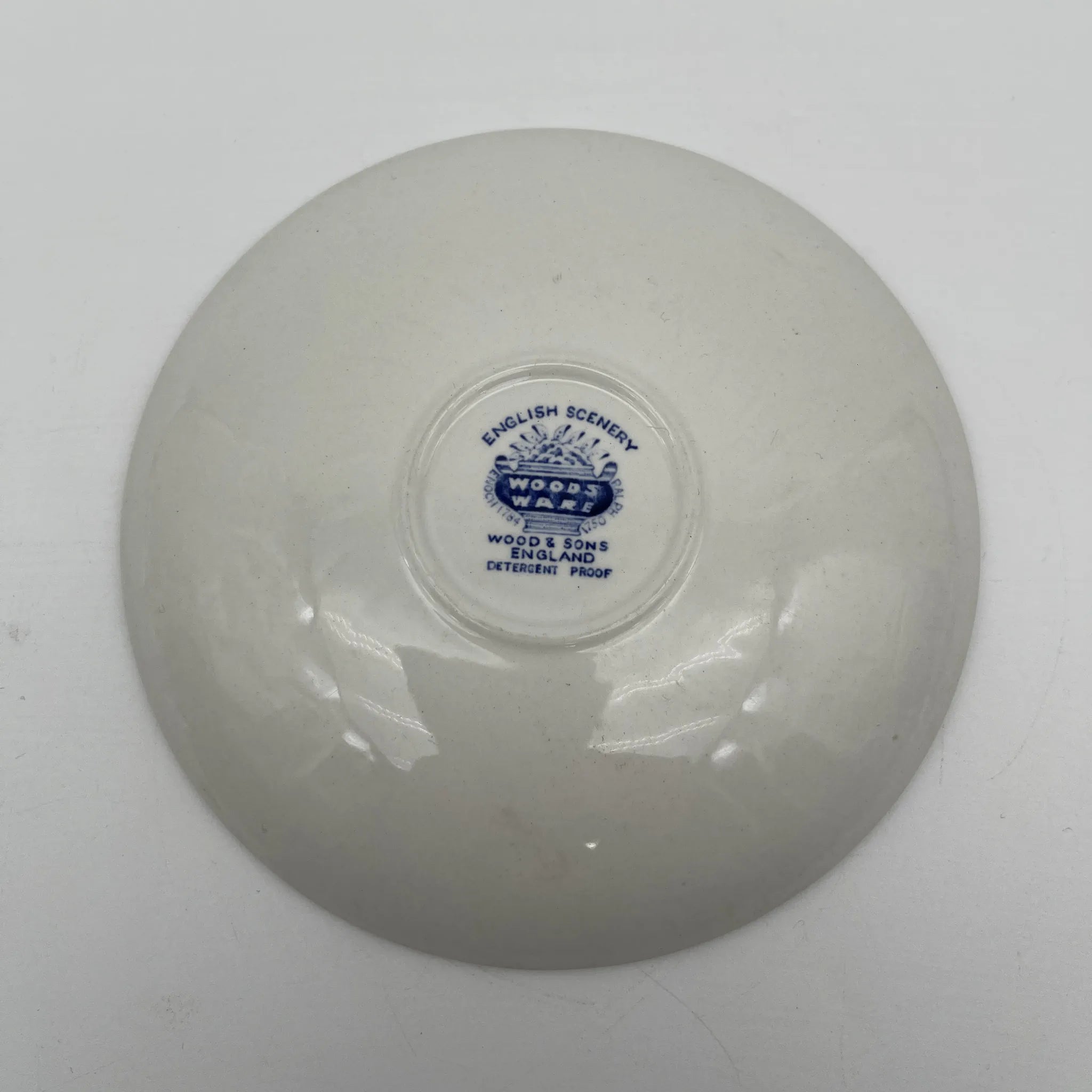 [Vintage] Cup & Saucer / Wood & Sons / English Scenery / 1940-1960s (estimated) / Ironstone / England / Blue & White, Copperplate transfer, British countryside scene