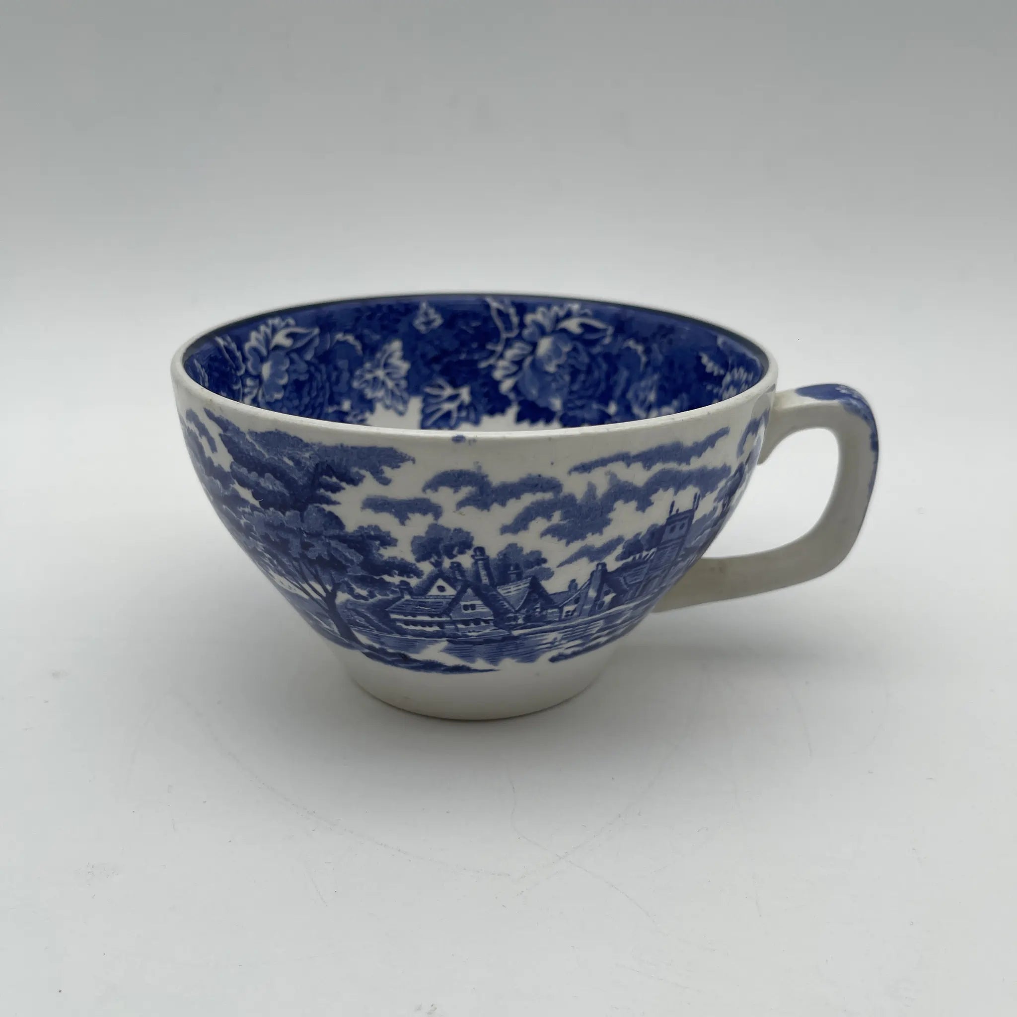 [Vintage] Cup & Saucer / Wood & Sons / English Scenery / 1940-1960s (estimated) / Ironstone / England / Blue & White, Copperplate transfer, British countryside scene