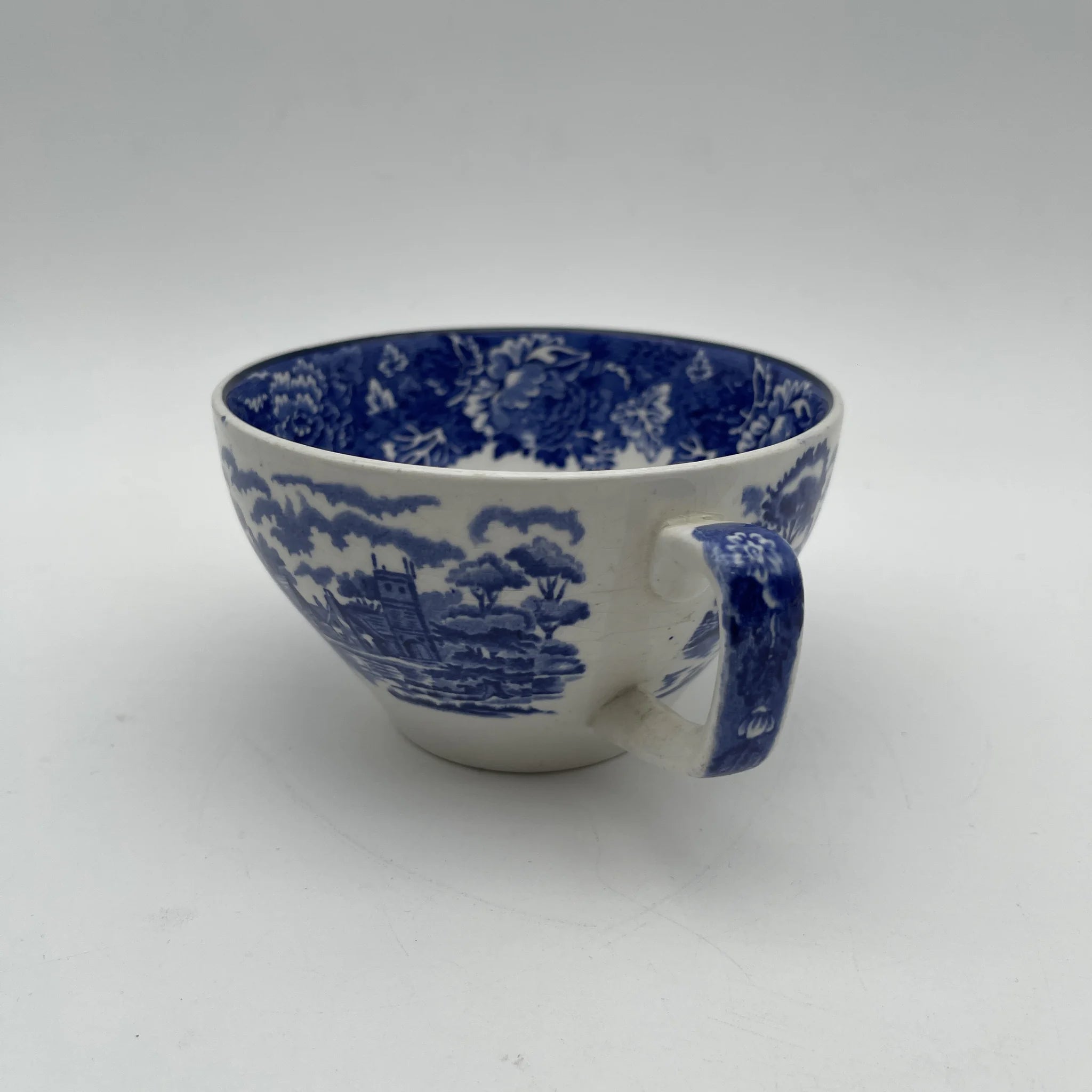 [Vintage] Cup & Saucer / Wood & Sons / English Scenery / 1940-1960s (estimated) / Ironstone / England / Blue & White, Copperplate transfer, British countryside scene