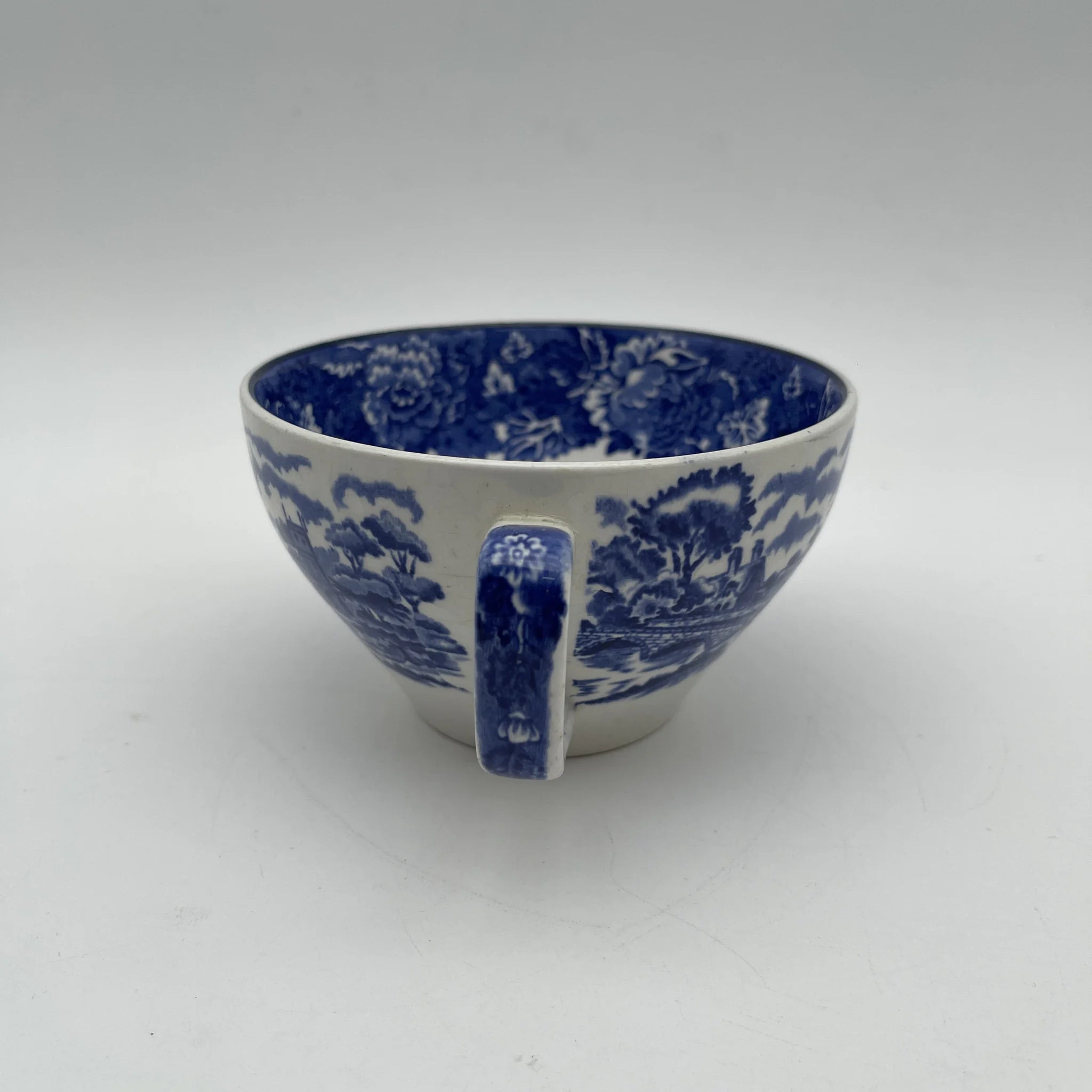 [Vintage] Cup & Saucer / Wood & Sons / English Scenery / 1940-1960s (estimated) / Ironstone / England / Blue & White, Copperplate transfer, British countryside scene