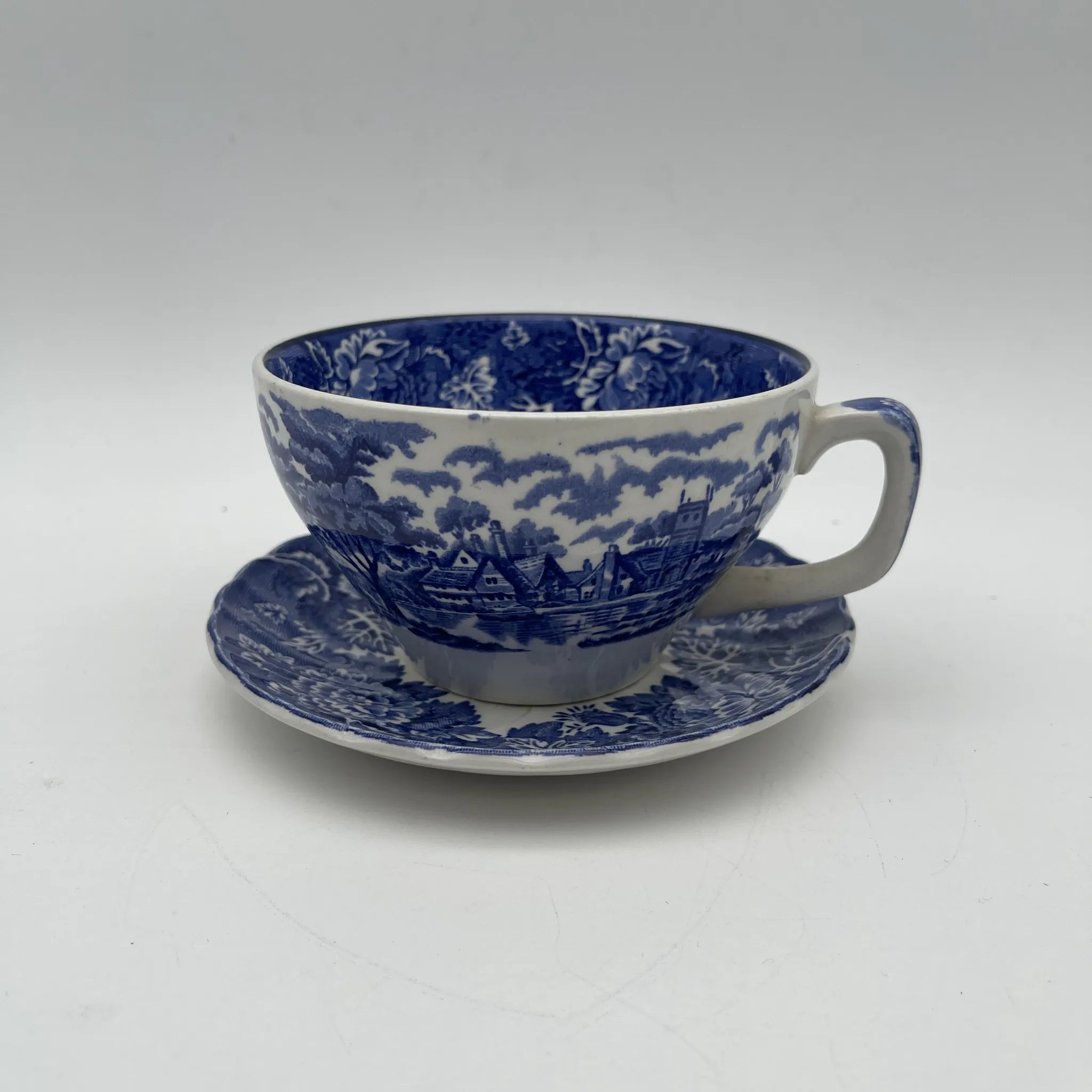 【ビンテージ】 カップ＆ソーサー / Wood＆Sons (ウッド&サンズ) / English Scenery / 1940-1960年代 (推定) / アイアンストーン / イギリス / ブルー＆ホワイト, 銅版転写, 英国田園風景