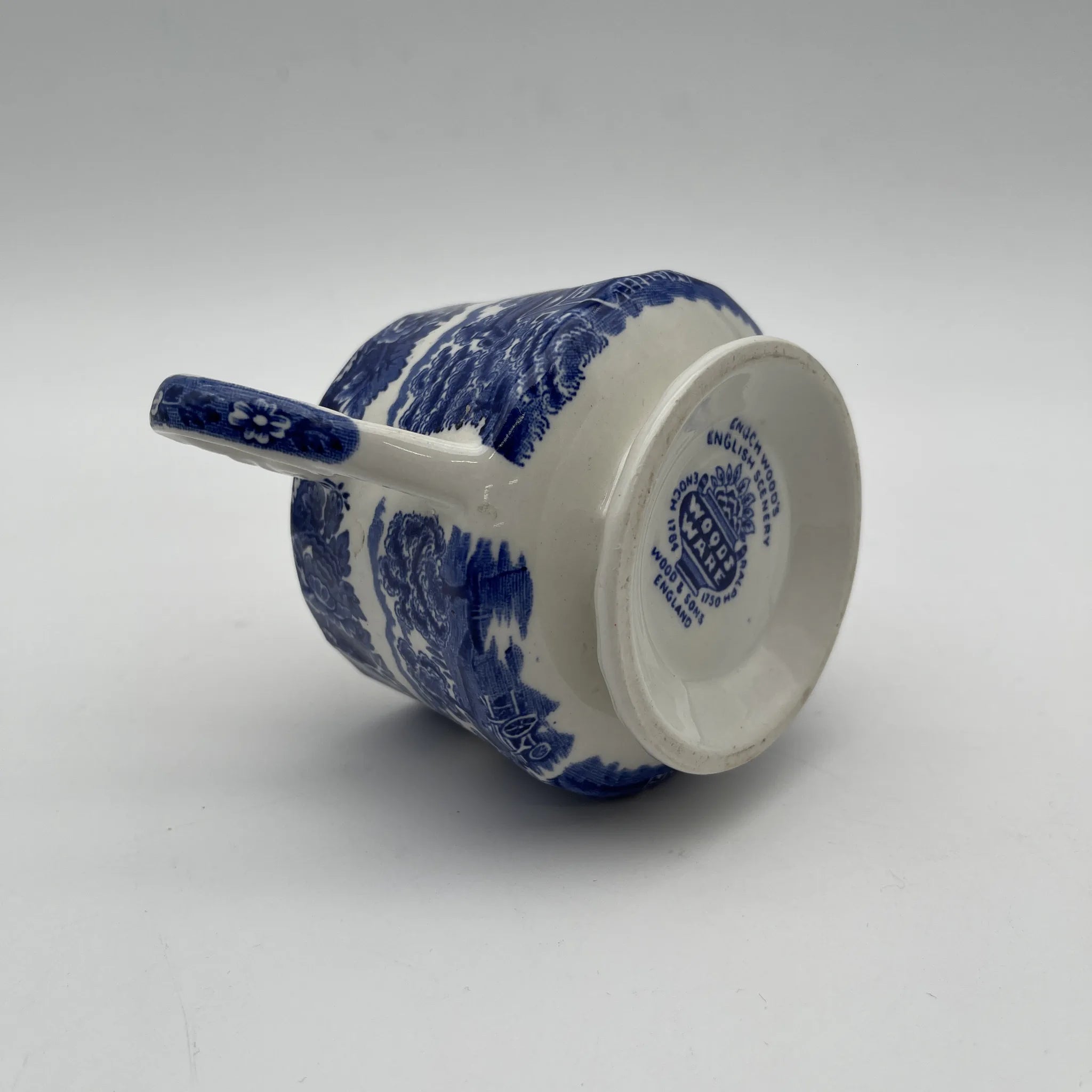 [Vintage] Sugar Bowl (Sugar Pot) / Wood & Sons / English Scenery / 1940-1960s (estimated) / Ironstone / England / Blue & White, Copperplate transfer, British countryside scene