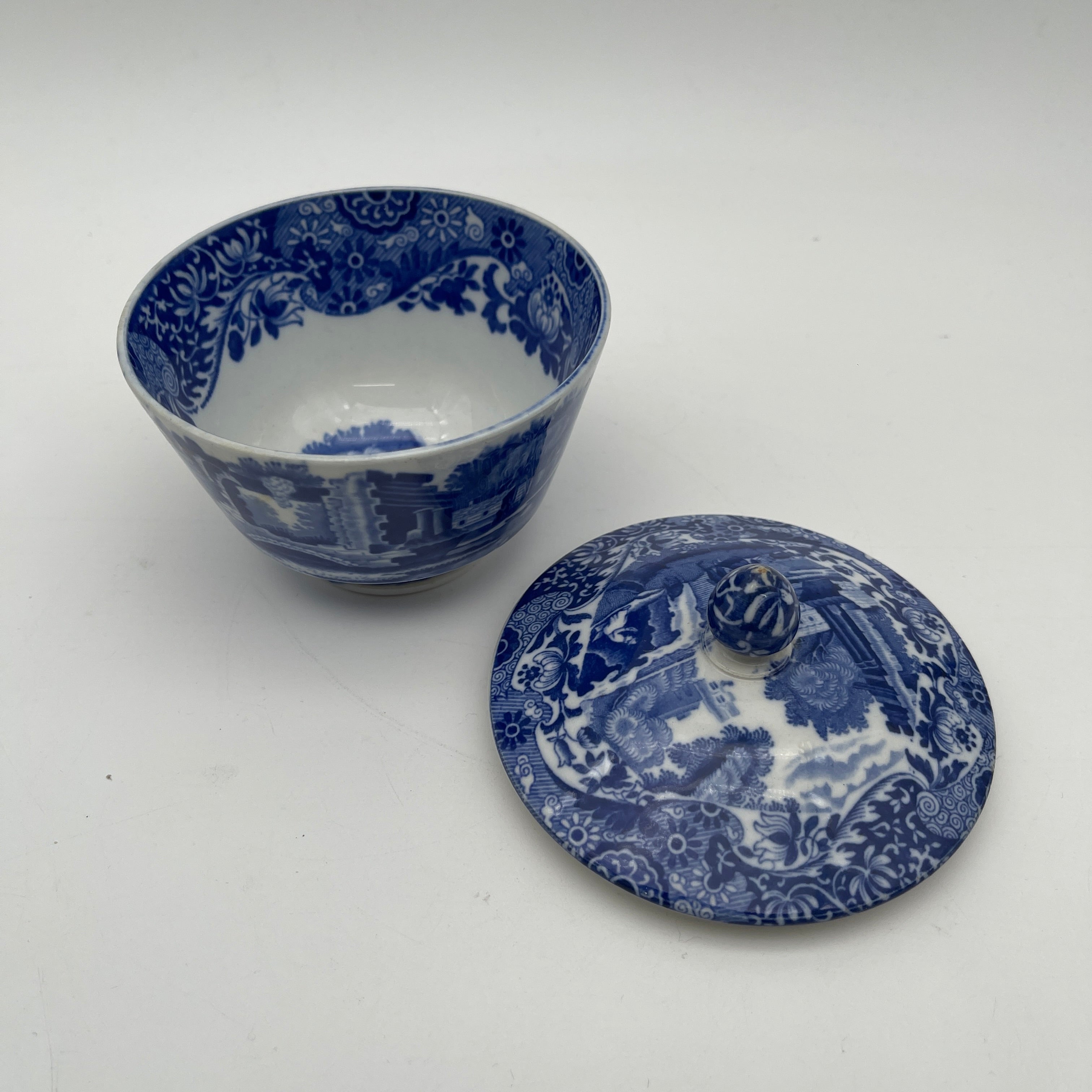 【アンティーク】 シュガーボウル (シュガーポット) / Spode (スポード) / Blue Italian / 1890-1920年代 / 陶器 / イギリス / ブルー＆ホワイト, 銅版転写, 古代ローマ遺跡