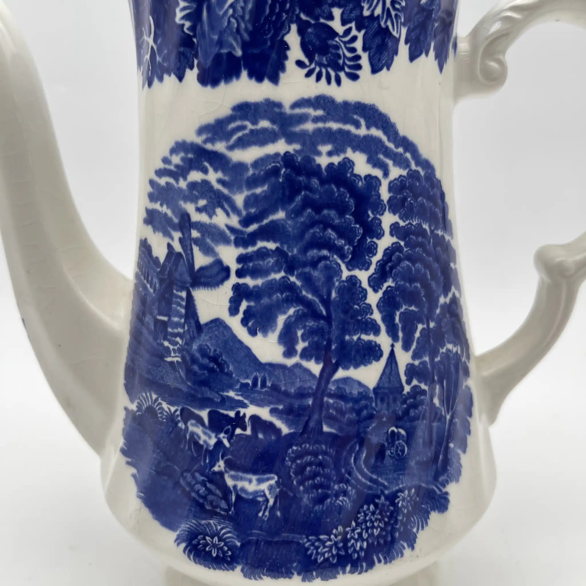 【复古】咖啡壶/ Wood & Sons (Wood & Sons) / English Scenery / 1940-1960年代（推测）/铁石/英国/ 蓝与白，铜版印刷，英国乡村风景