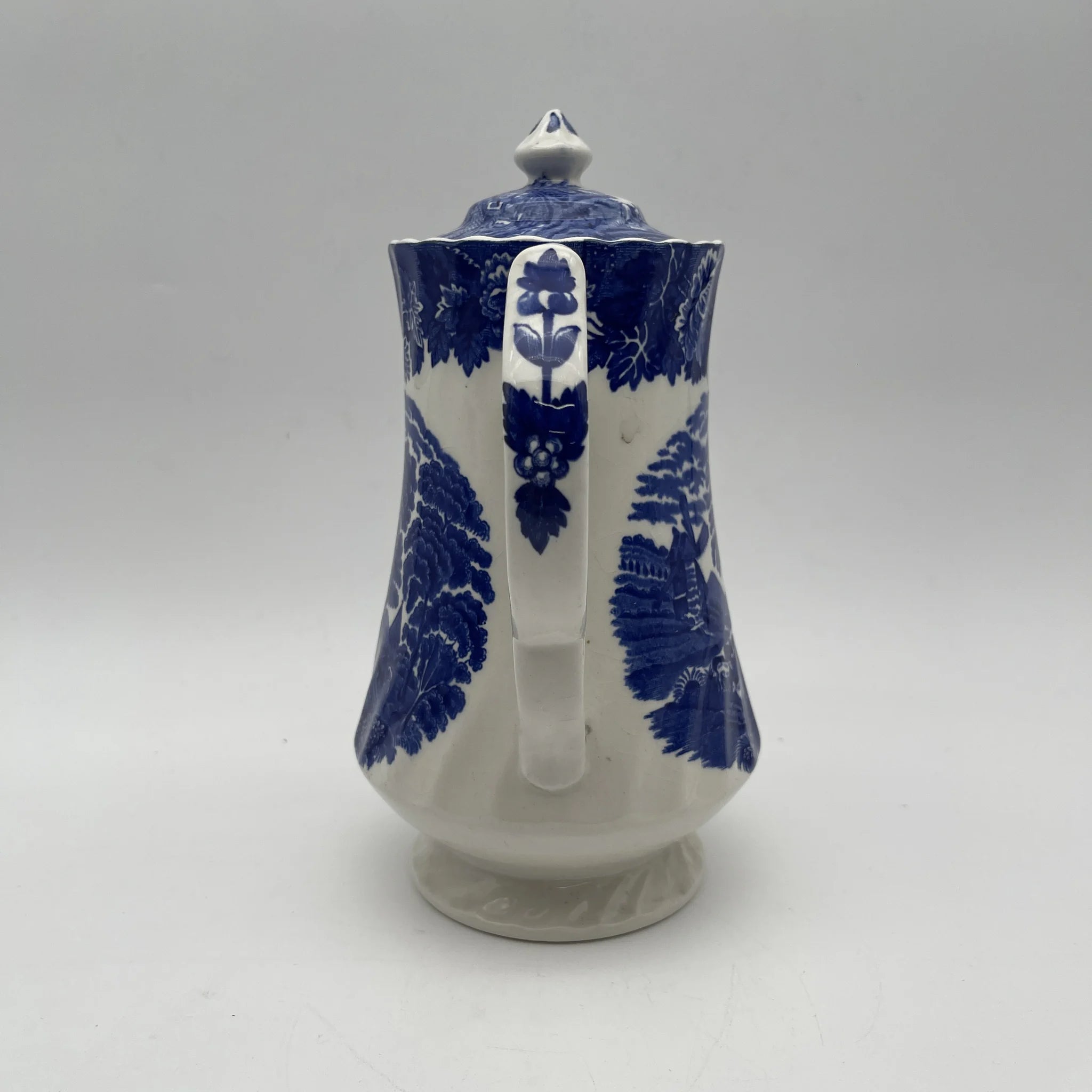 【复古】咖啡壶/ Wood & Sons (Wood & Sons) / English Scenery / 1940-1960年代（推测）/铁石/英国/ 蓝与白，铜版印刷，英国乡村风景