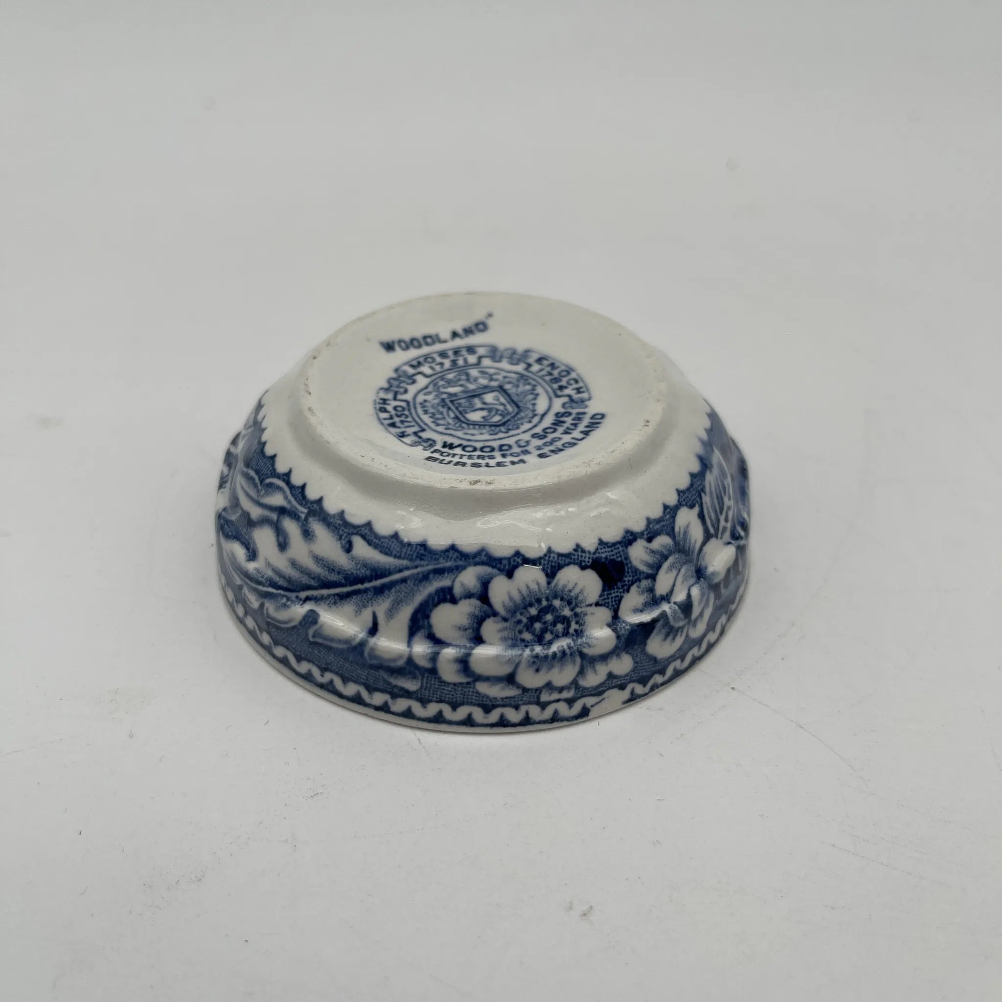 [Vintage] Fruit bowl (small bowl) / Wood & Sons / Woodland / 1950-1970s (estimated) / Ironstone / England / Blue & White, Copperplate transfer, British countryside scene