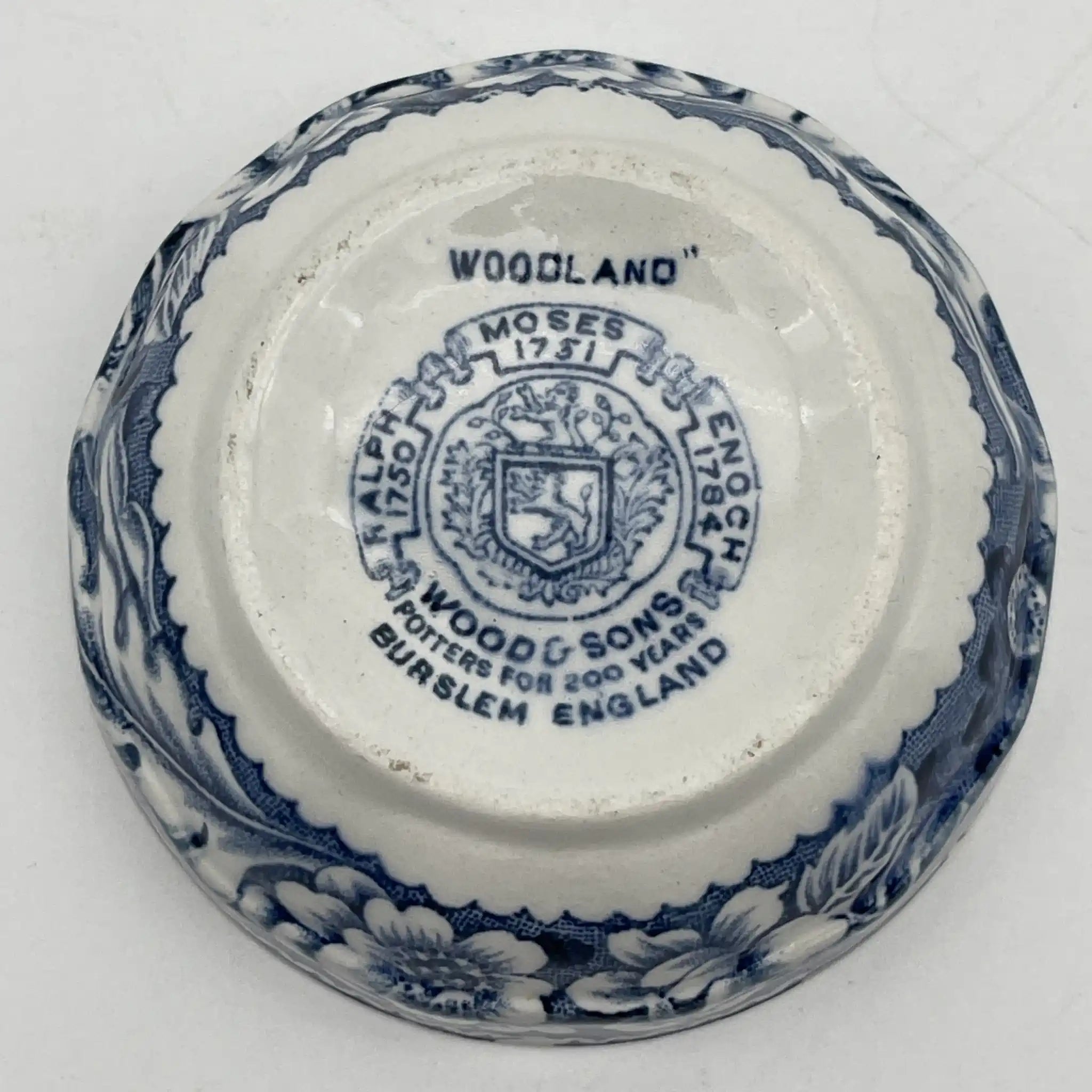 [Vintage] Fruit bowl (small bowl) / Wood & Sons / Woodland / 1950-1970s (estimated) / Ironstone / England / Blue & White, Copperplate transfer, British countryside scene