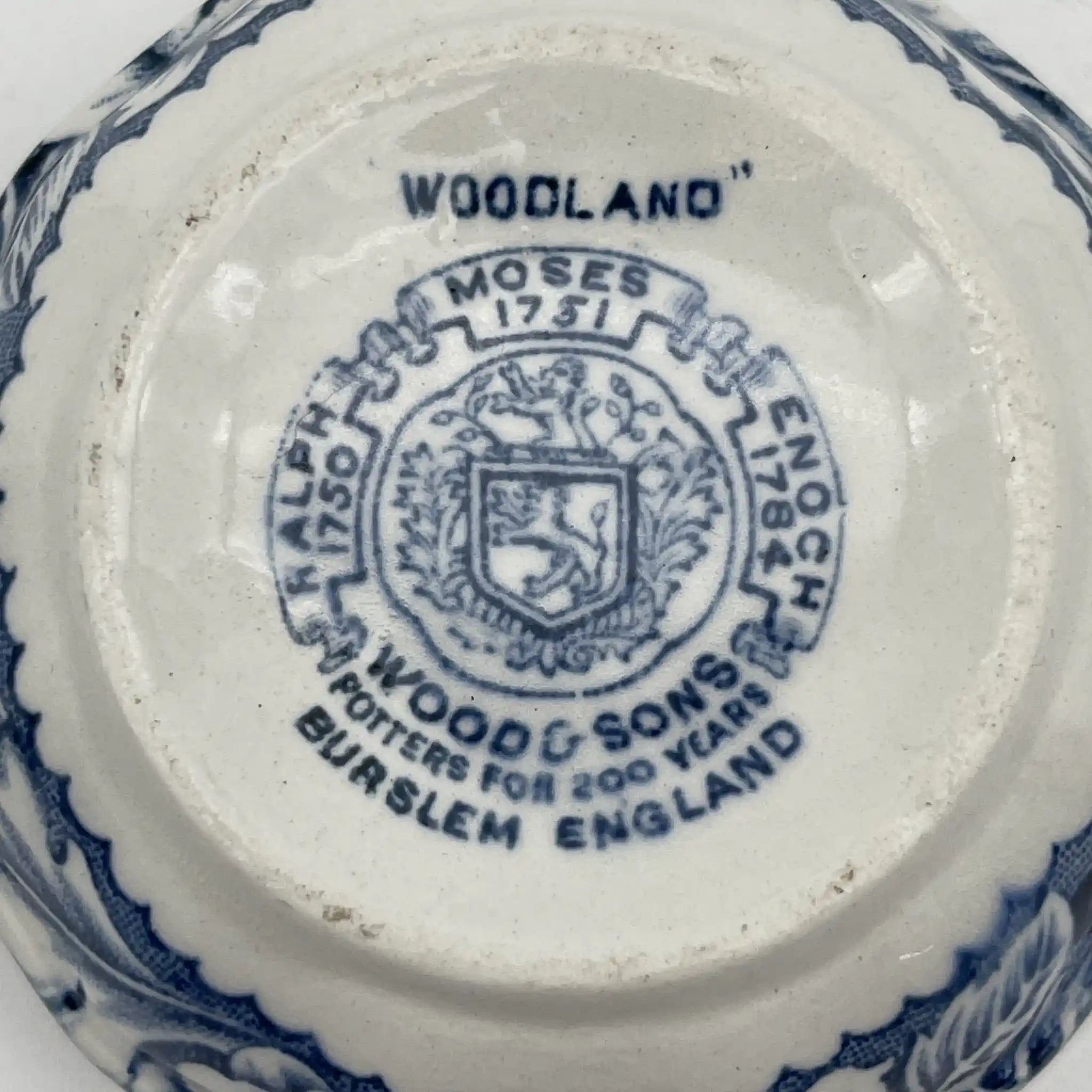 [Vintage] Fruit bowl (small bowl) / Wood & Sons / Woodland / 1950-1970s (estimated) / Ironstone / England / Blue & White, Copperplate transfer, British countryside scene