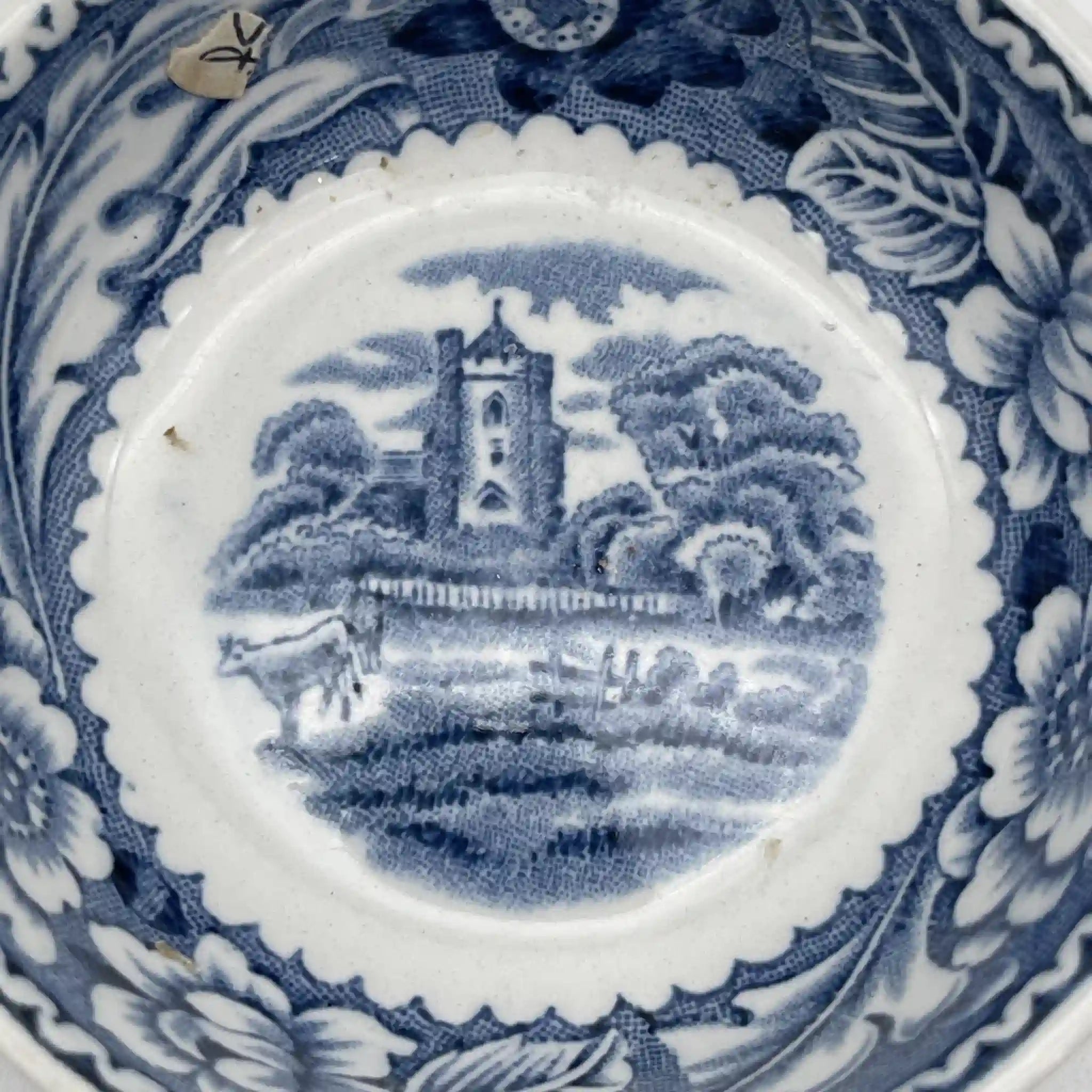 [Vintage] Fruit bowl (small bowl) / Wood & Sons / Woodland / 1950-1970s (estimated) / Ironstone / England / Blue & White, Copperplate transfer, British countryside scene