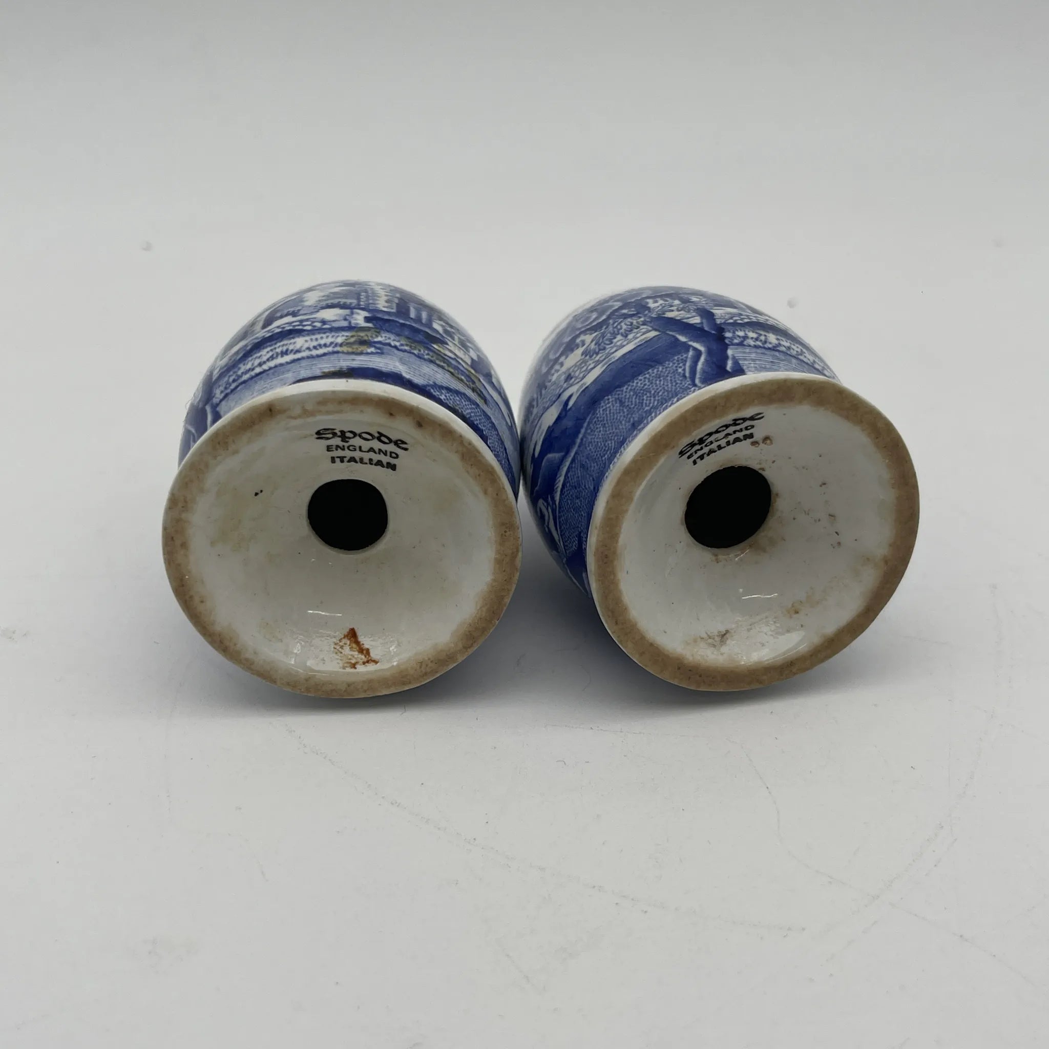 [Vintage] Salt & Pepper Shaker / Spode / Blue Italian / 1970-1990s (estimated) / Pottery / England / Blue & White, Copperplate transfer, Ancient Roman ruins