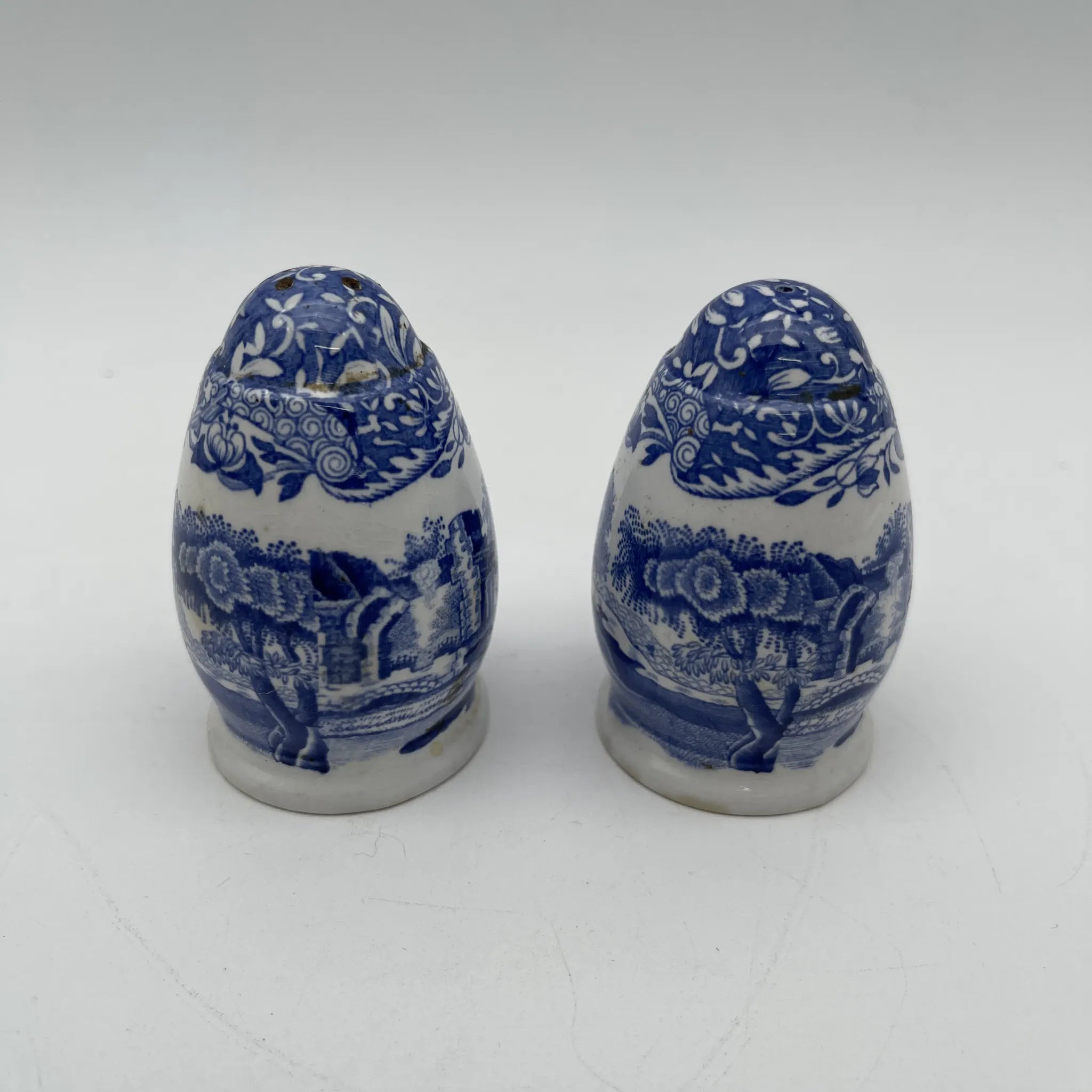 [Vintage] Salt & Pepper Shaker / Spode / Blue Italian / 1970-1990s (estimated) / Pottery / England / Blue & White, Copperplate transfer, Ancient Roman ruins