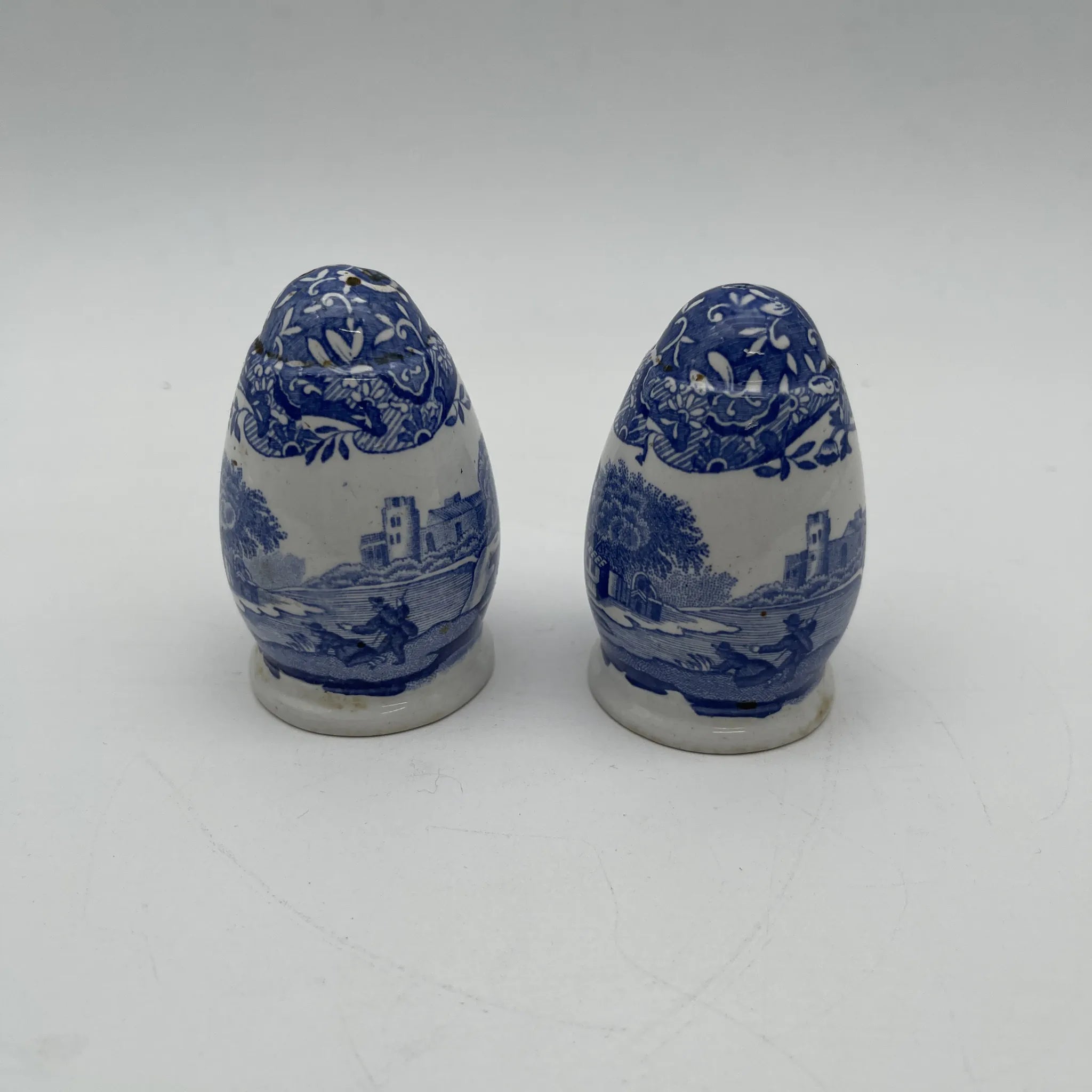 [Vintage] Salt & Pepper Shaker / Spode / Blue Italian / 1970-1990s (estimated) / Pottery / England / Blue & White, Copperplate transfer, Ancient Roman ruins