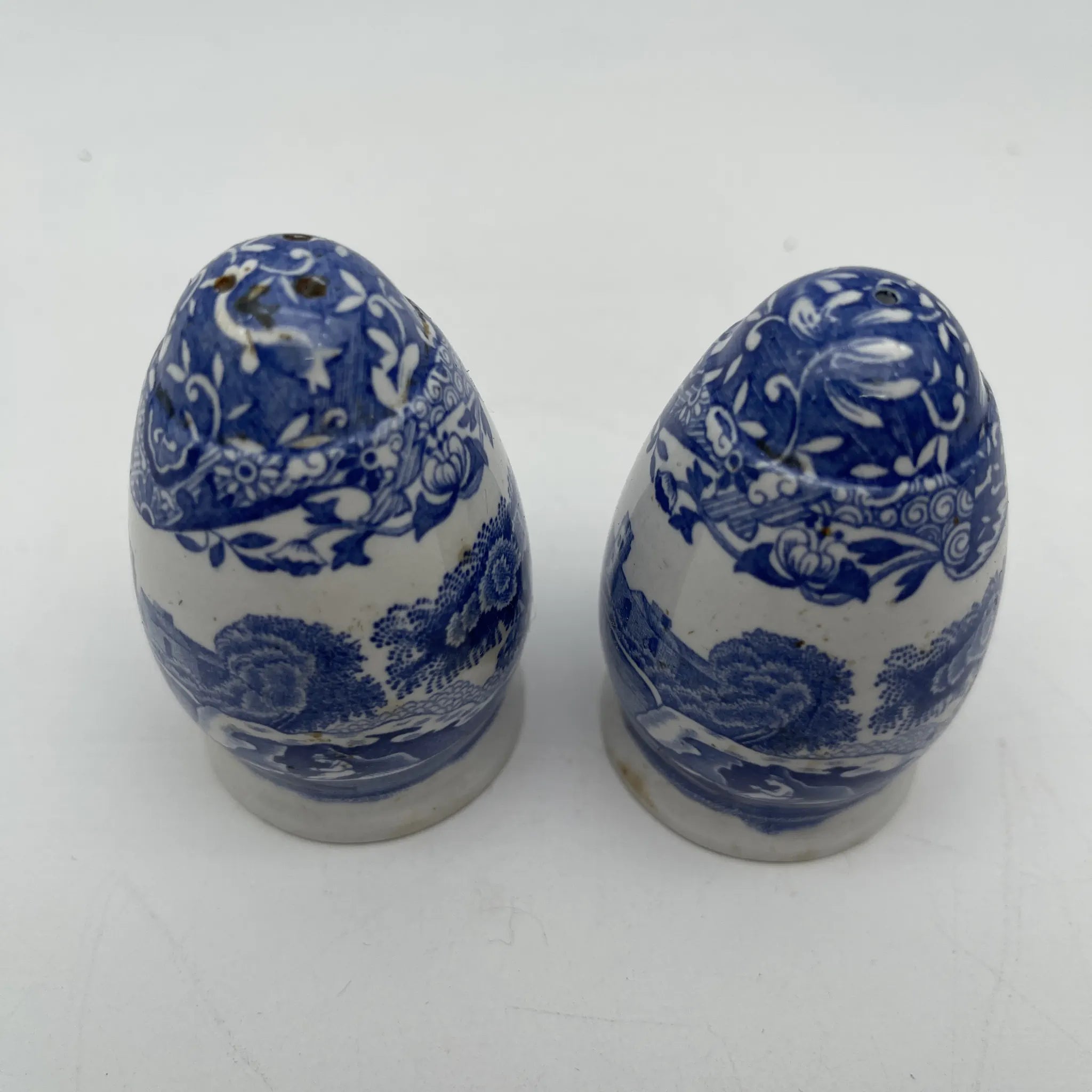 [Vintage] Salt & Pepper Shaker / Spode / Blue Italian / 1970-1990s (estimated) / Pottery / England / Blue & White, Copperplate transfer, Ancient Roman ruins